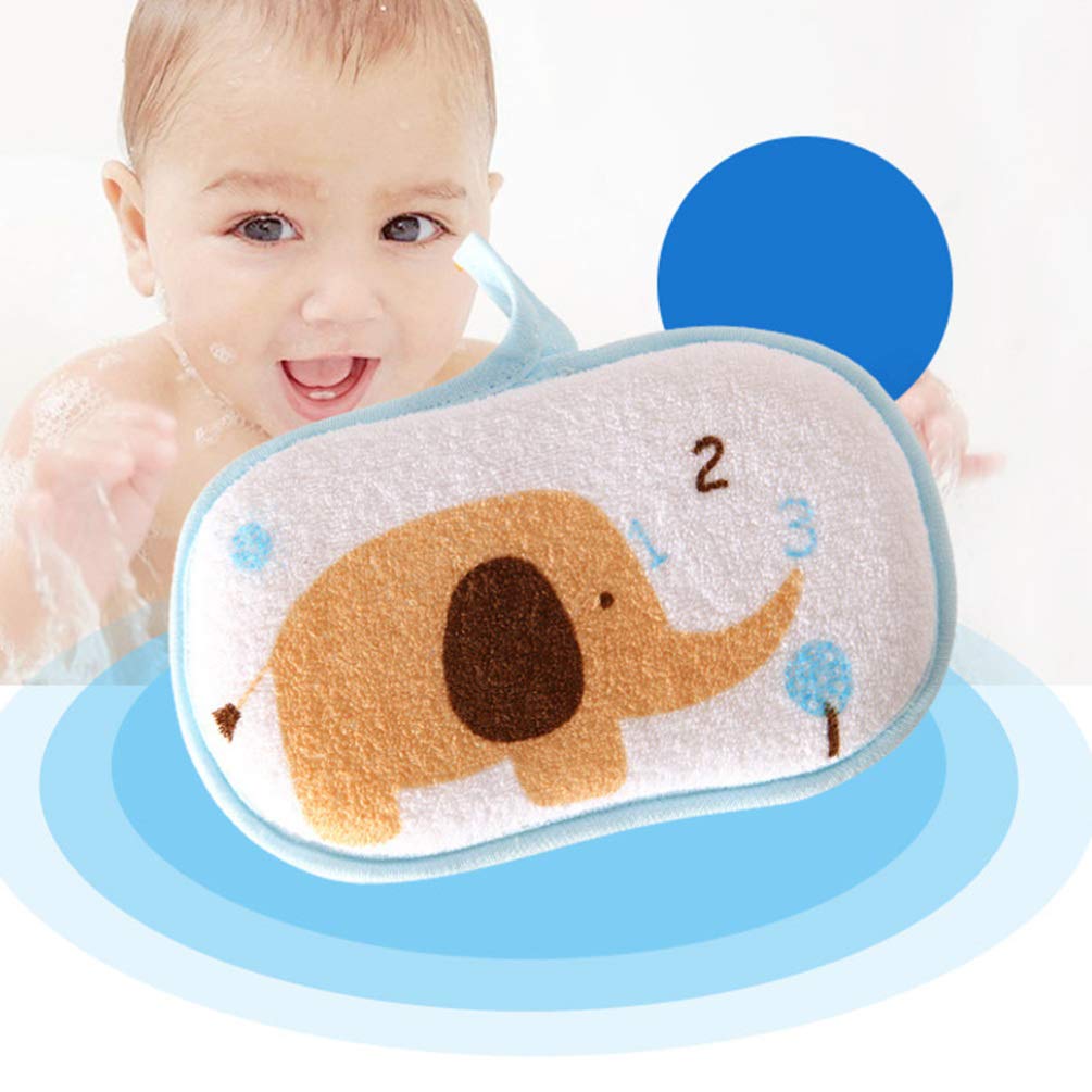 Lurrose 3PCS Baby Bath Sponge Cartoon Elephant Soft Cotton Scrubber Bath Brush Rubbing Towel for Toddler Infant (Mixed Color)