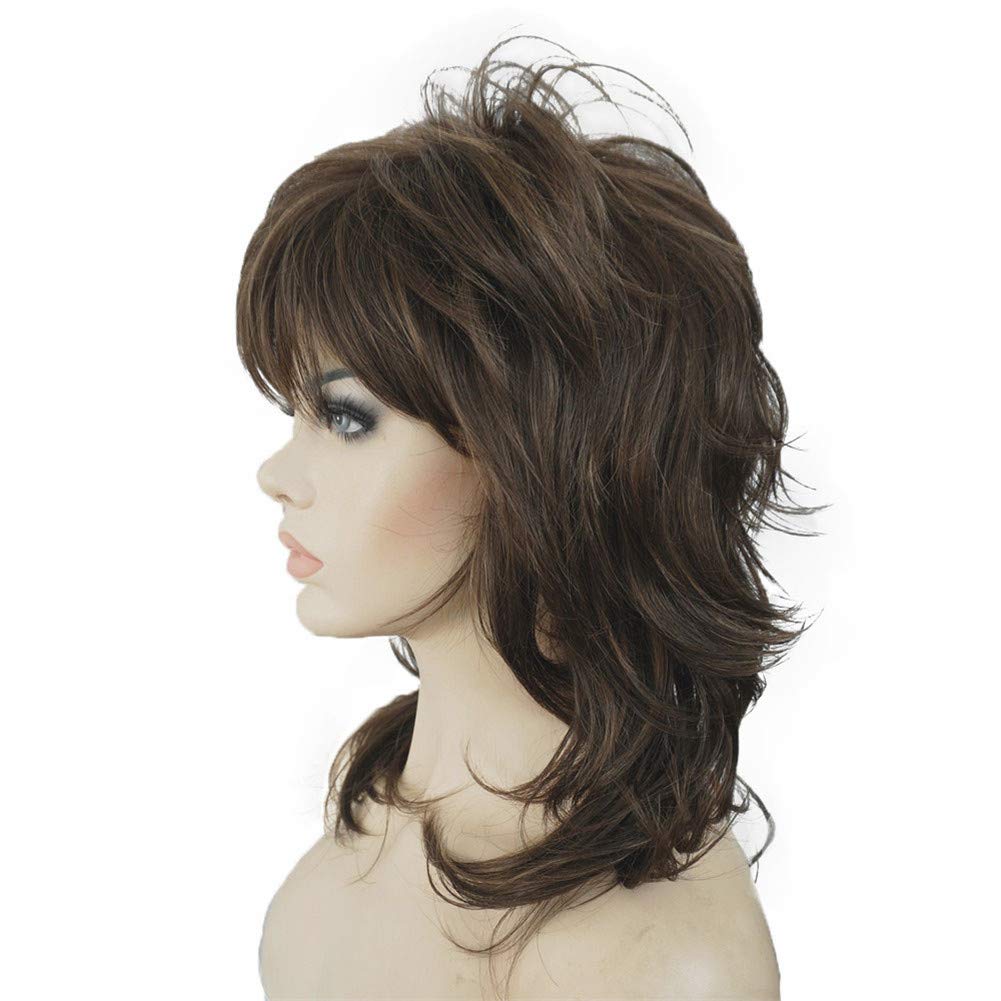 #8H14: Aimole Shaggy Layered Wig Shoulder Length Women'S Wig With Hair Bangs Premium Synthetic Hair Wig For Women #8H14