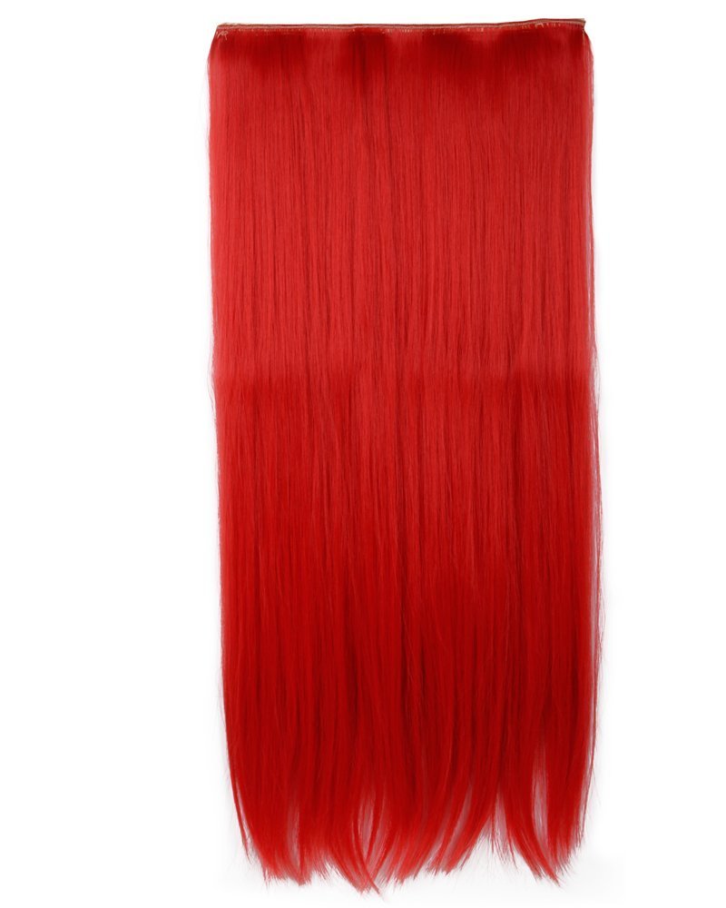 S-noilite 24/26 Straight Curly 3/4 Full Head One Piece 5clips Clip in Hair Extensions Long Poplar Style for Xmas Gifts 22colors(26-straight,red)