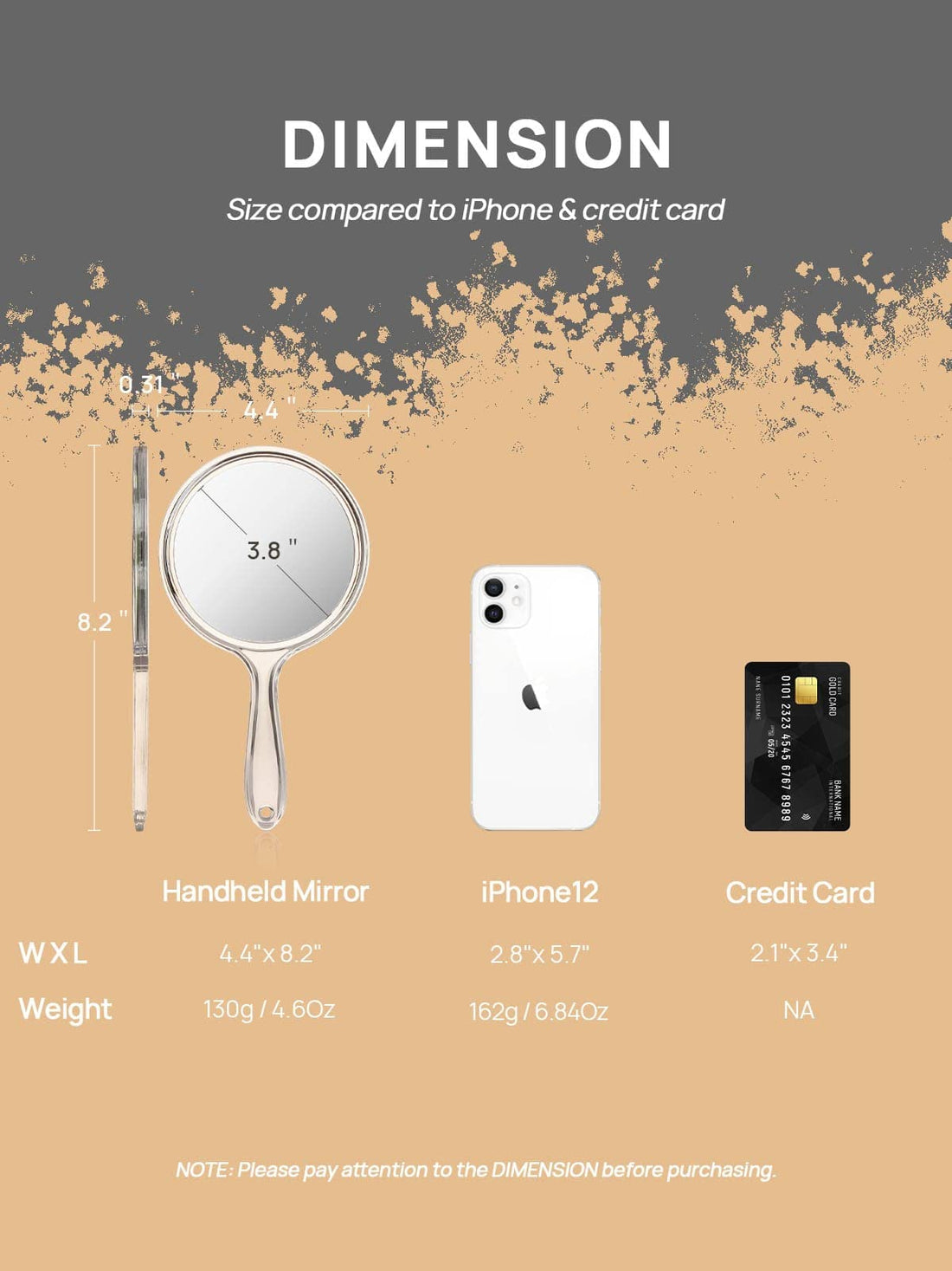 OMIRO Hand Mirror, Double-Sided Handheld Mirror 1X/3X Magnifying Mirror with Handle, Pack of 1 (Clear)