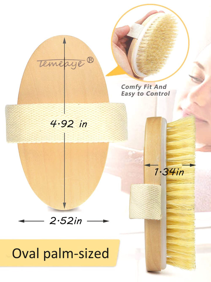 TEMEAYE Dry Brushing Body Brush, Body Skin Exfoliator Scrubber, for Skin Dry Brushing Massage, Lymphatic Drainage & Blood Circulation Improvement, Medium Strength (Boar Bristle and Wooden Handle)