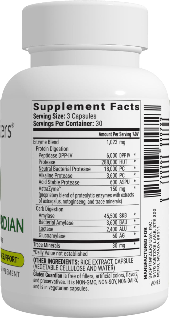 Gluten Guardian 3.0 - Enzyme Supplement with DPP-IV to Support Gluten Digestion – May Help Prevent Bloating, Gas, and Indigestion, 90 Capsules