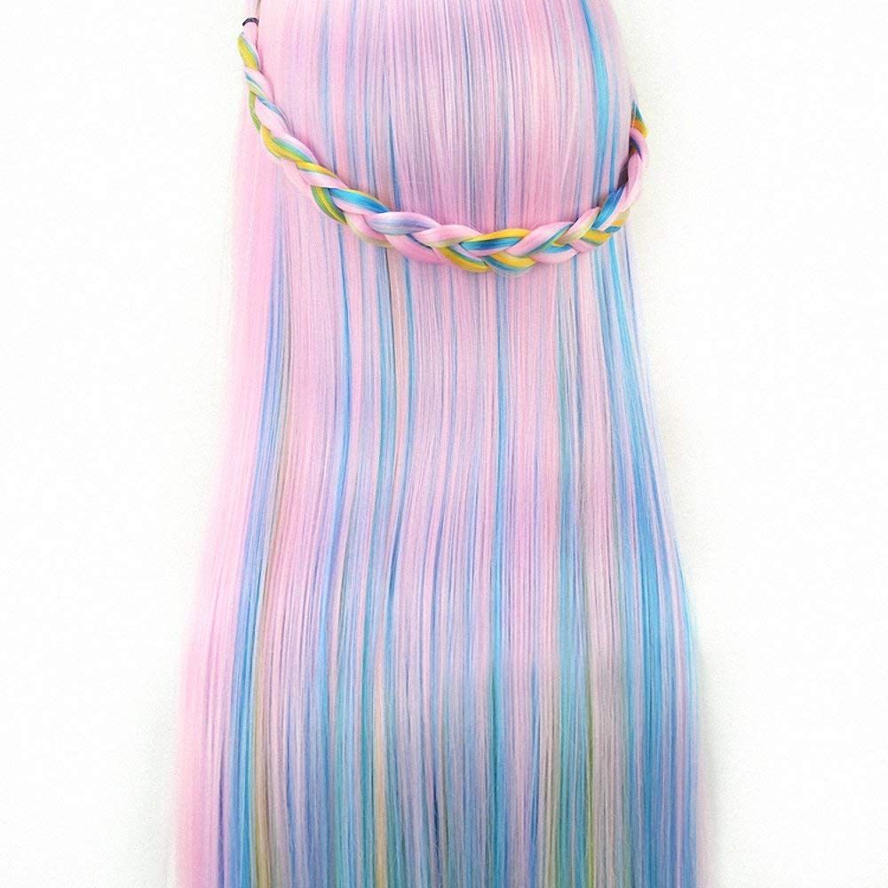 24 Cosmetology Mannequin Head 100% Synthetic Hair Rainbow Color, Practice Training Hair Styling Mannequin Head