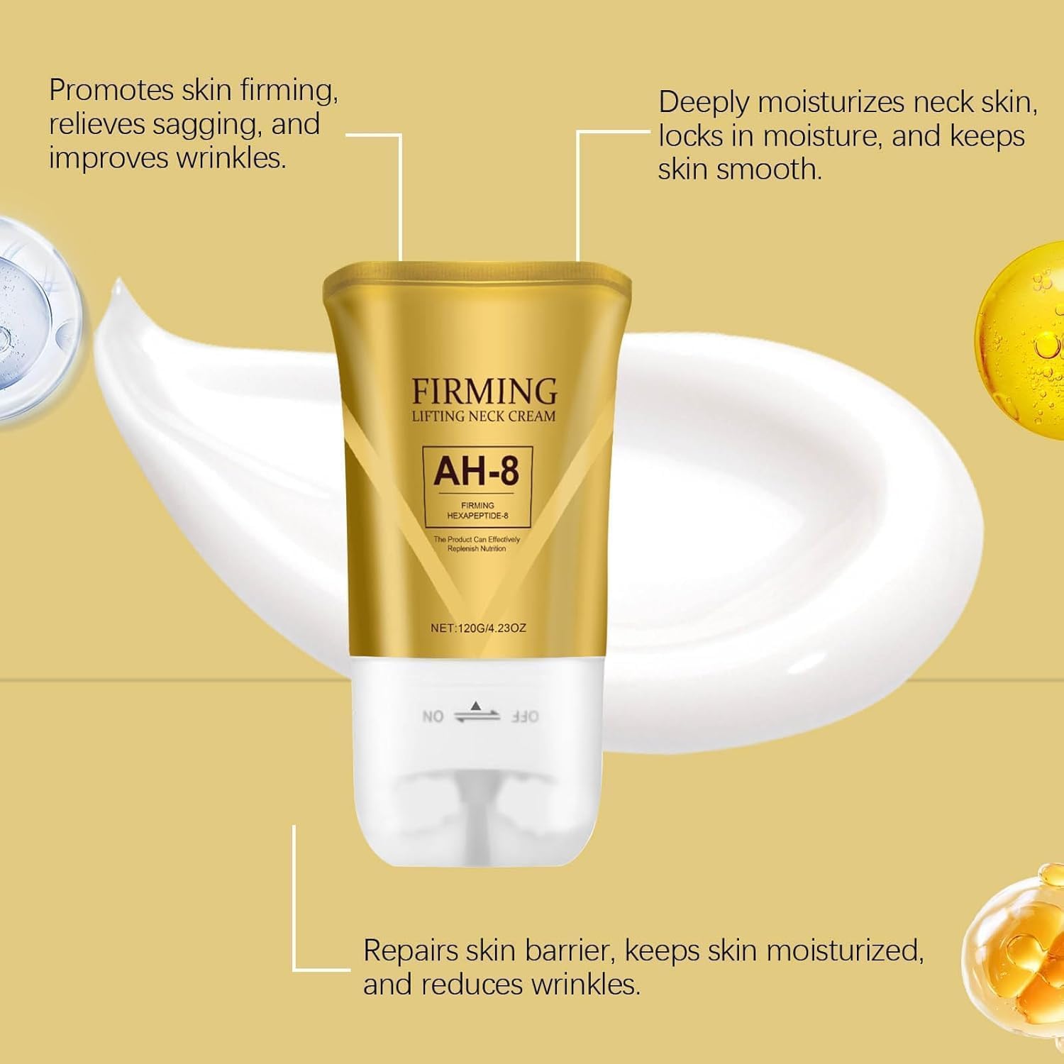 ZJRC AH-8 Firming Neck Cream for Crepey Skin Body Care Comfort Neck Firming Cream with Roller, Anti-Aging Moisturizer for Neck and Chest, Skin Tightening Lotion