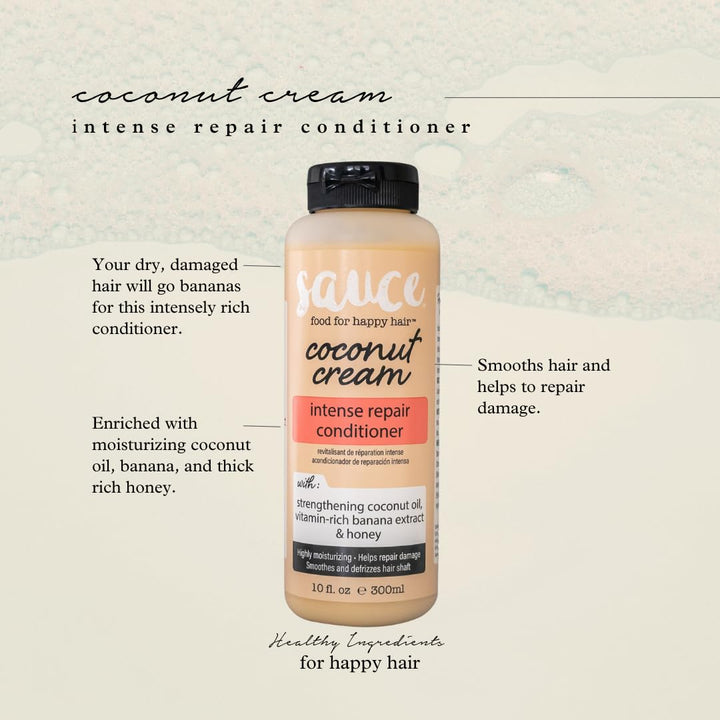SAUCE BEAUTY Conditioner, Intense Repair Coconut Cream Conditioner (10 Fl Oz) for Dry, Damaged, Frizzy & Curly Hair, Revitalizing Coconut Oil, Banana & Honey, Paraben & Sulfate-Free