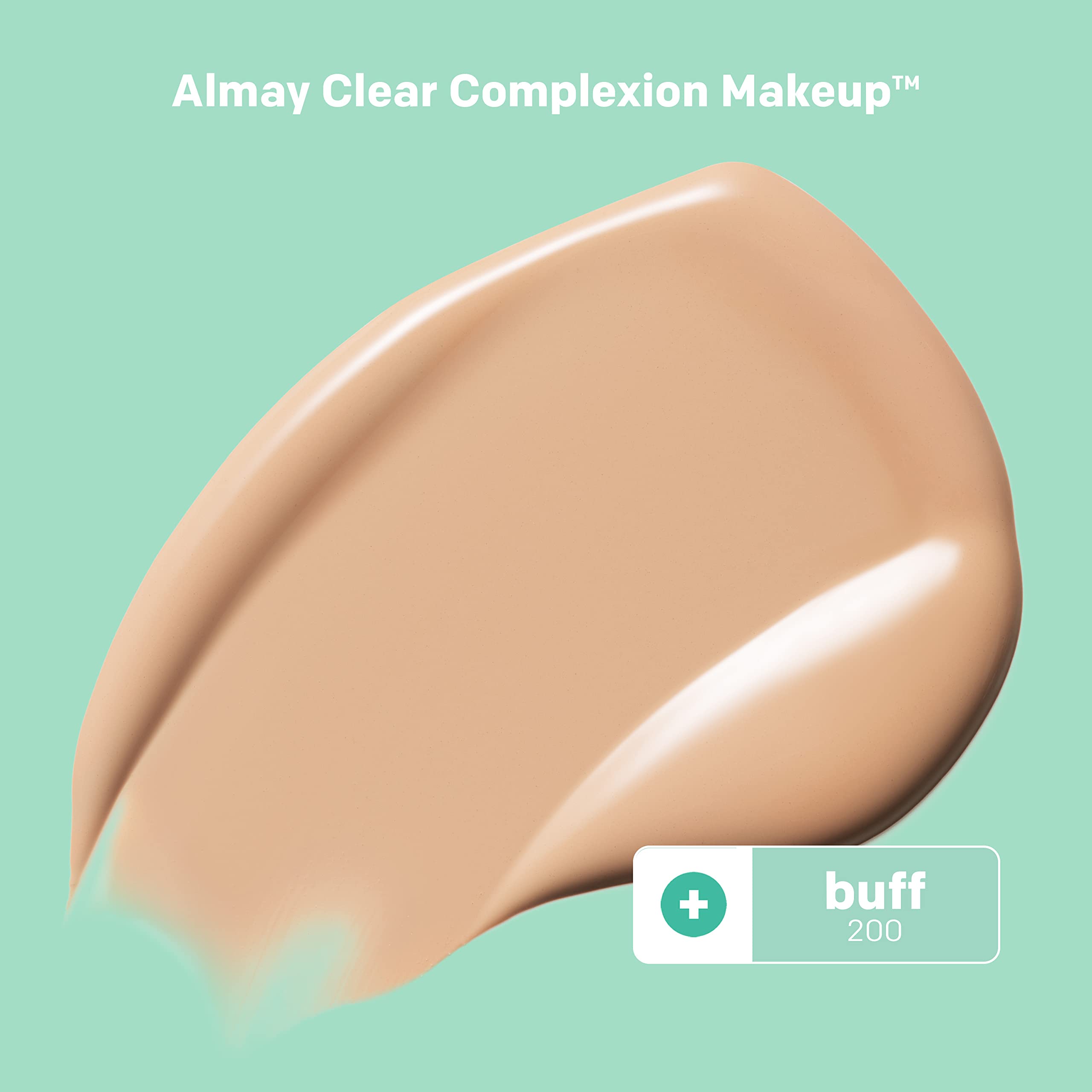 Almay Clear Complexion Acne Foundation Makeup with Salicylic Acid - Lightweight, Medium Coverage, Hypoallergenic, Fragrance Free, for Sensitive Skin , 200 Buff, 1 fl oz.