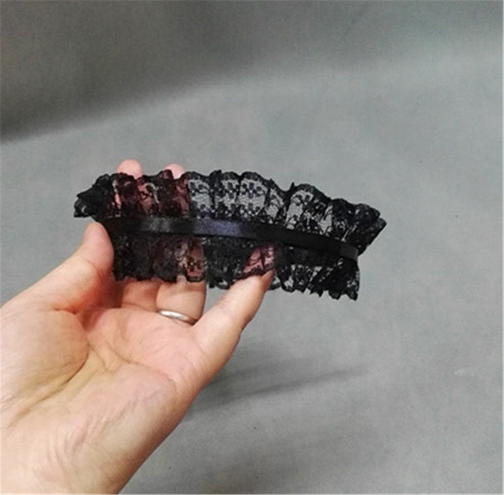 Handmade Hair Accessory Headband Gothic lolita cosplay maid black and white lace hair trim hair hoop