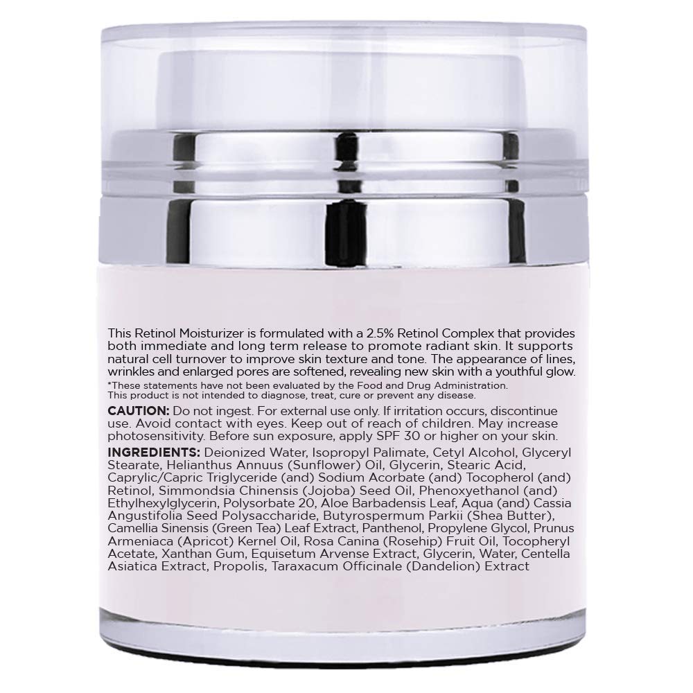 Radha Beauty 2.5% Retinol, Hyaluronic Acid and Jojoba Oil Moisturizing Cream for Face 1.7 fl. Oz