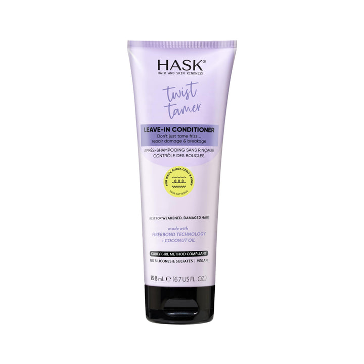 HASK Twist Tamer Leave-In Conditioner with FiberBond Technology & Coconut Oil for Wavy, Curly, Coily & Kinky Hair, Strengthens, Reduces Frizz, Boosts Hydration, Vegan, Sulfate-Free – 6.7 fl oz