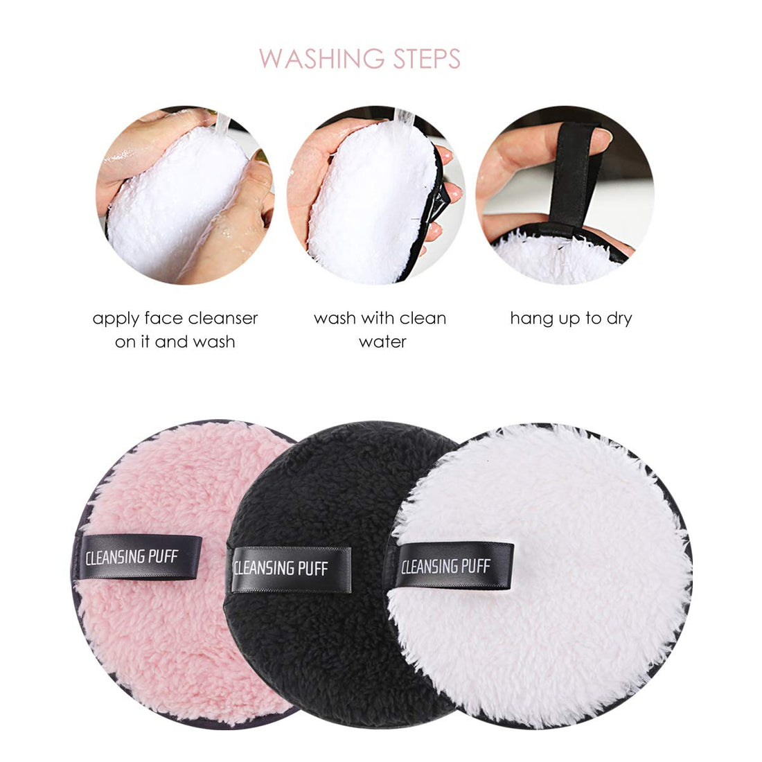 Frcolor 3pcs Double-Side Foundation Cosmetic Powder Puff Cloth Towels Washable Makeup Rmover Puff Sponge for Facial Cleansing