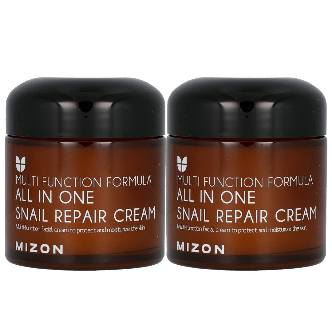 MIZON All in One Snail Repair Cream Snail Mucin with 12 Natural Extracts Korean Recovery Cream for Fine Line & Blemish Care (2.53 Fl Oz Pack of 2)