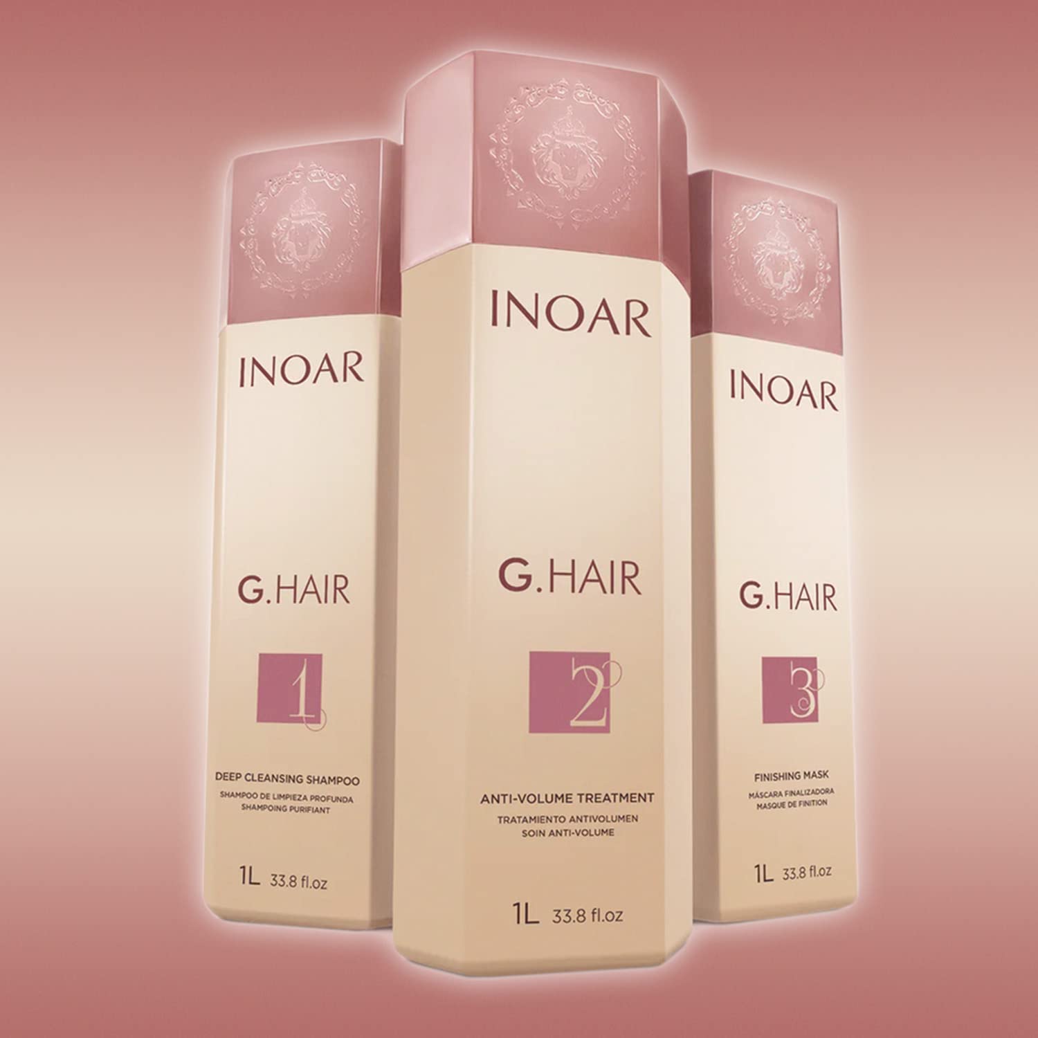 INOAR – G.Hair Keratin Smoothing System Kit, Deep Cleaning Shampoo, Anti Volume Treatment, Finishing Mask,Vegan Haircare for Men & Women (33.8 oz. Each)