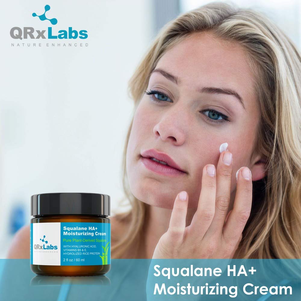 QRxLabs Plant-Based Squalane HA+ Moisturizing Cream with Hyaluronic Acid – Sugarcane-Derived Squalane Face & Body Moisturizer – 2 Fl Oz (60 mL)