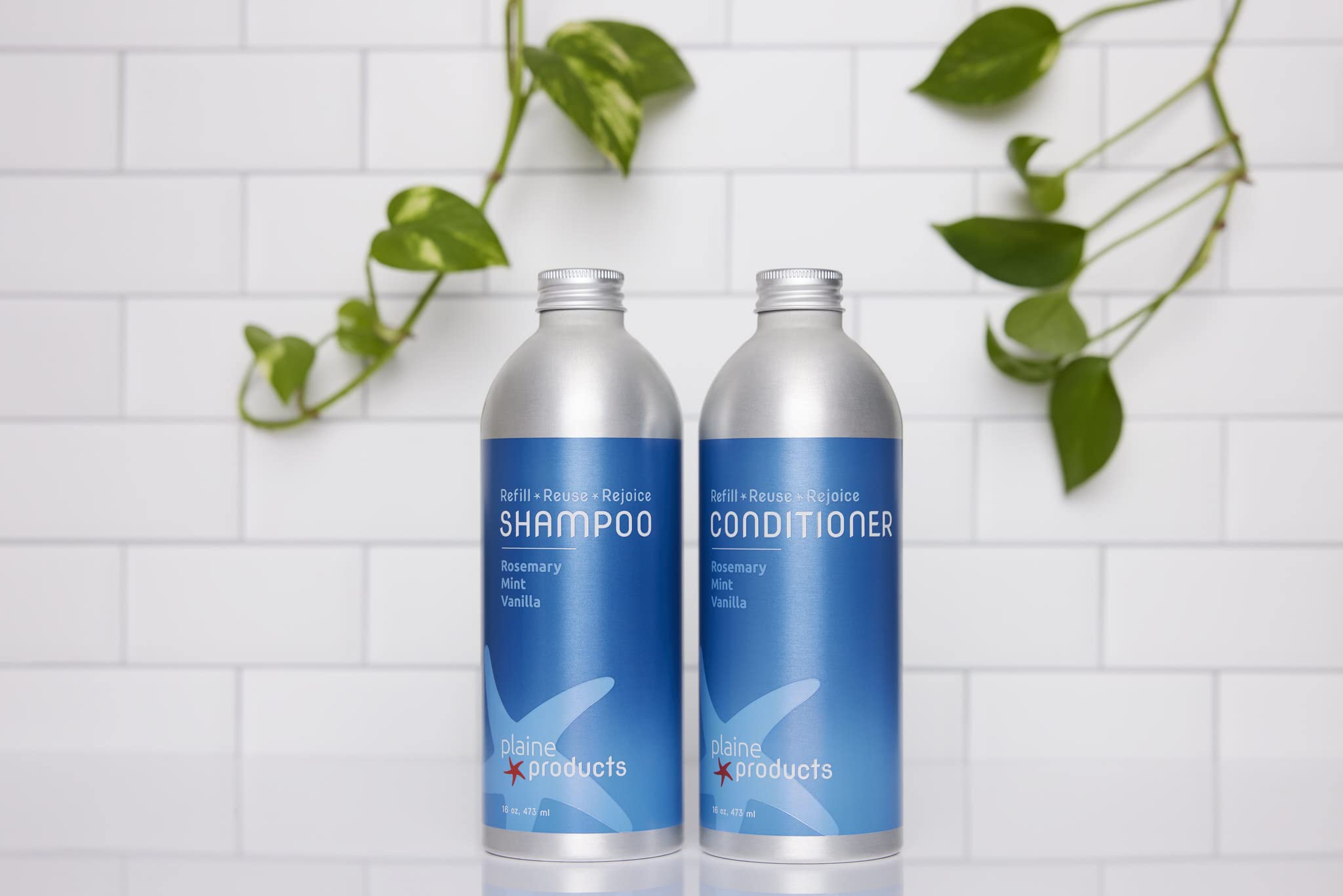 Eco-Friendly Shampoo and Conditioner - Rosemary, Mint, Vanilla - Sulfate Free, 16oz (Refill Bottles)