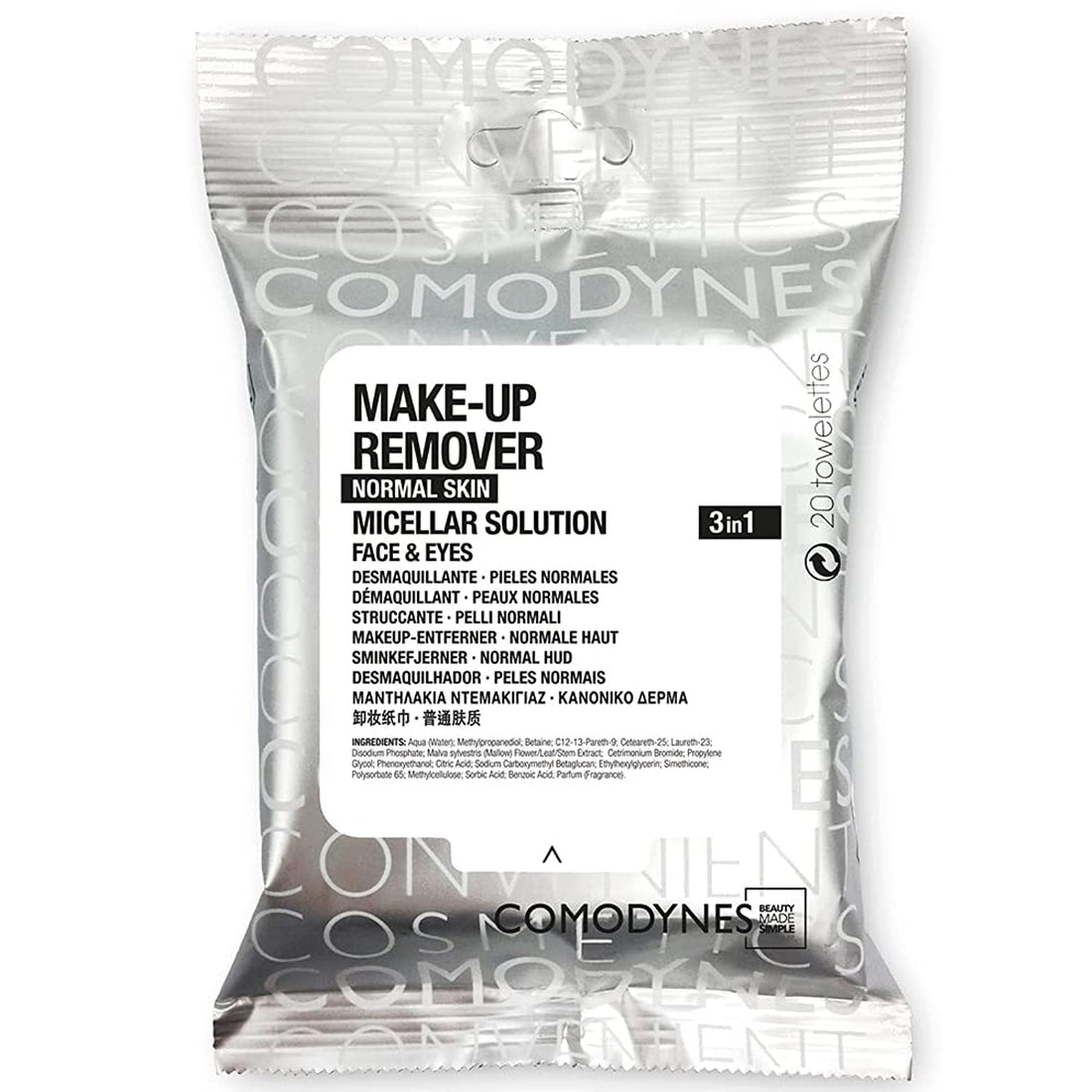 Comodynes Make Up Remover Towels for Face and Eyes, Original (All Skin Types) 20ea.