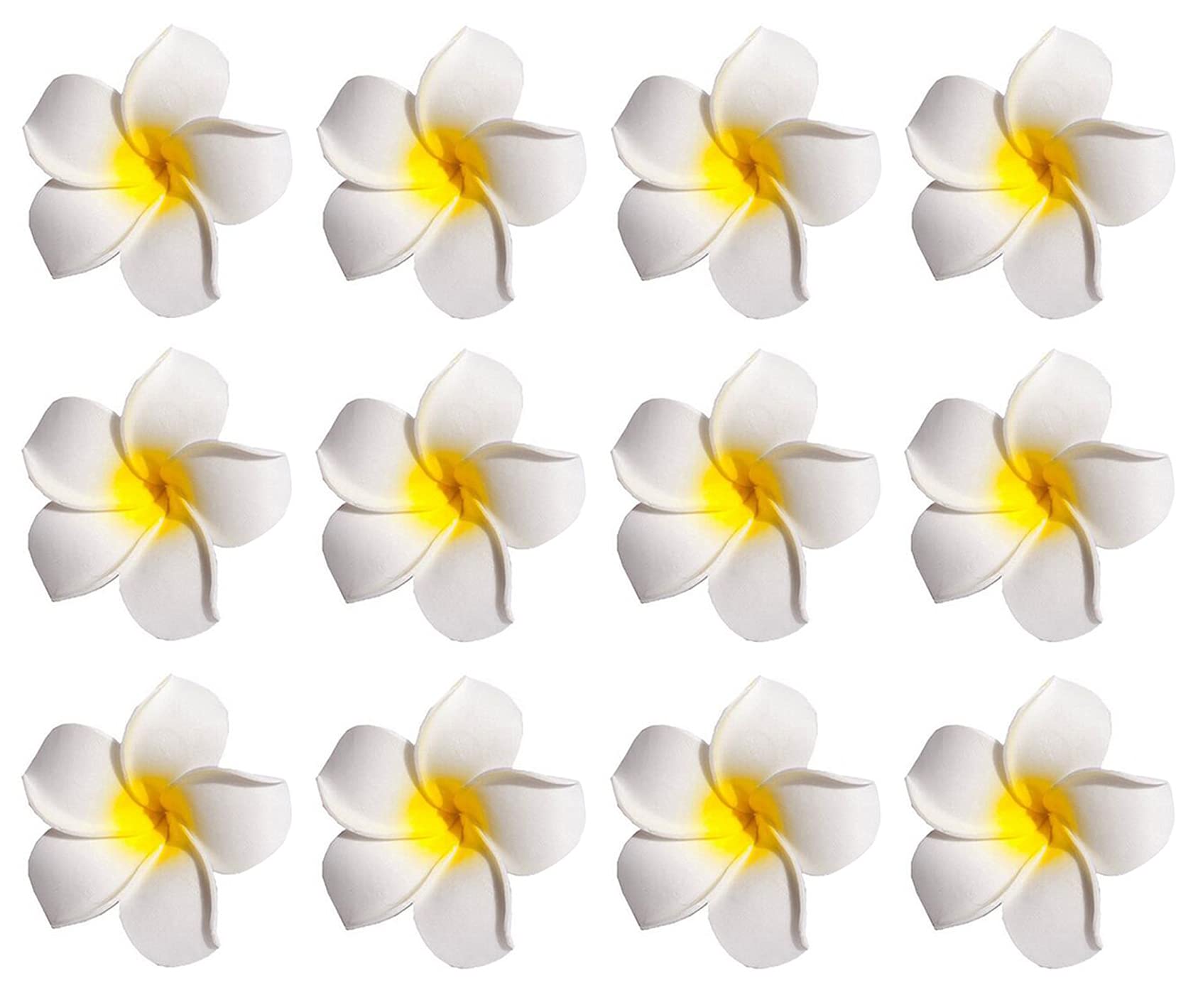 12PCS Women Girls 2.36 Hawaiian Hawaii Bohemia Style Plumeria Foam Flower Hair Clips Decoration Hair Barrette Hairpin For Bridal Wedding Party Beach Holiday (Yellow)