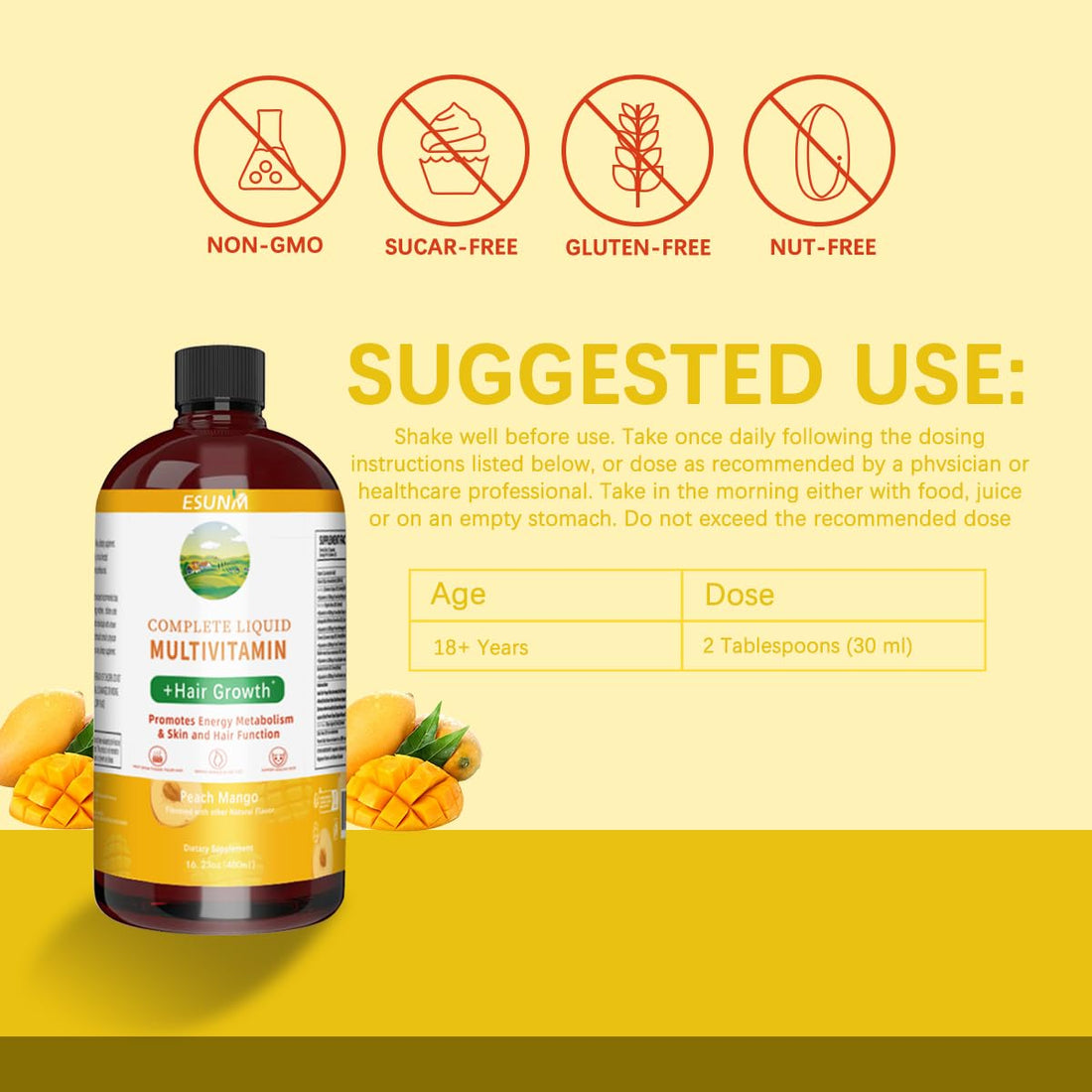 Complete Liquid Multivitamin + Hair Growth, Promotes Energy Metabolism& Skin and Hair Function| Vitamin C D | B Vitamins | Help to Thicker Hair, Wrinkles, Fine Lines, Skin Care (16.23OZ)