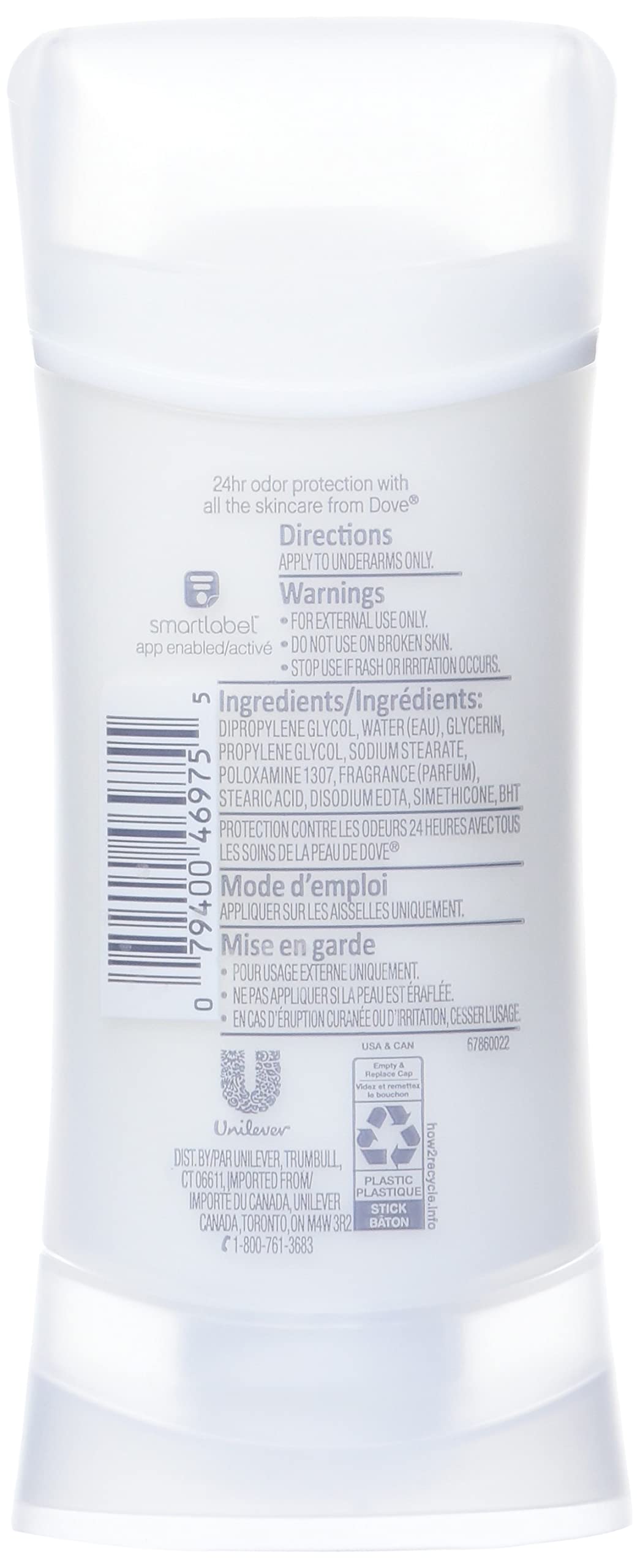 Dove Aluminum-Free Deodorant For Women Sensitive For 24 Hour Alcohol Free Odor Protection Safe for Sensitive Skin 2.6 oz