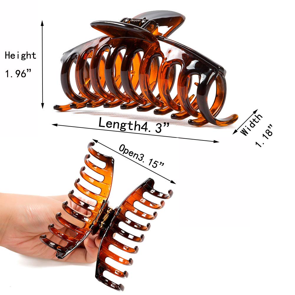 Kitiin Strong hold hair claw clips for women thick hair, 3 counts in set of black/tortoise shell Brown/Clear resin hair clips large size (Plain)