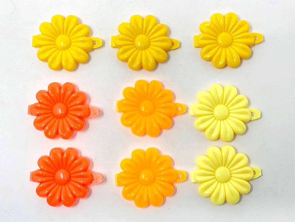 Tara Girls Self Hinge Plastic Flower Hair Barrettes 18 Pieces Selection (Orange Mix)