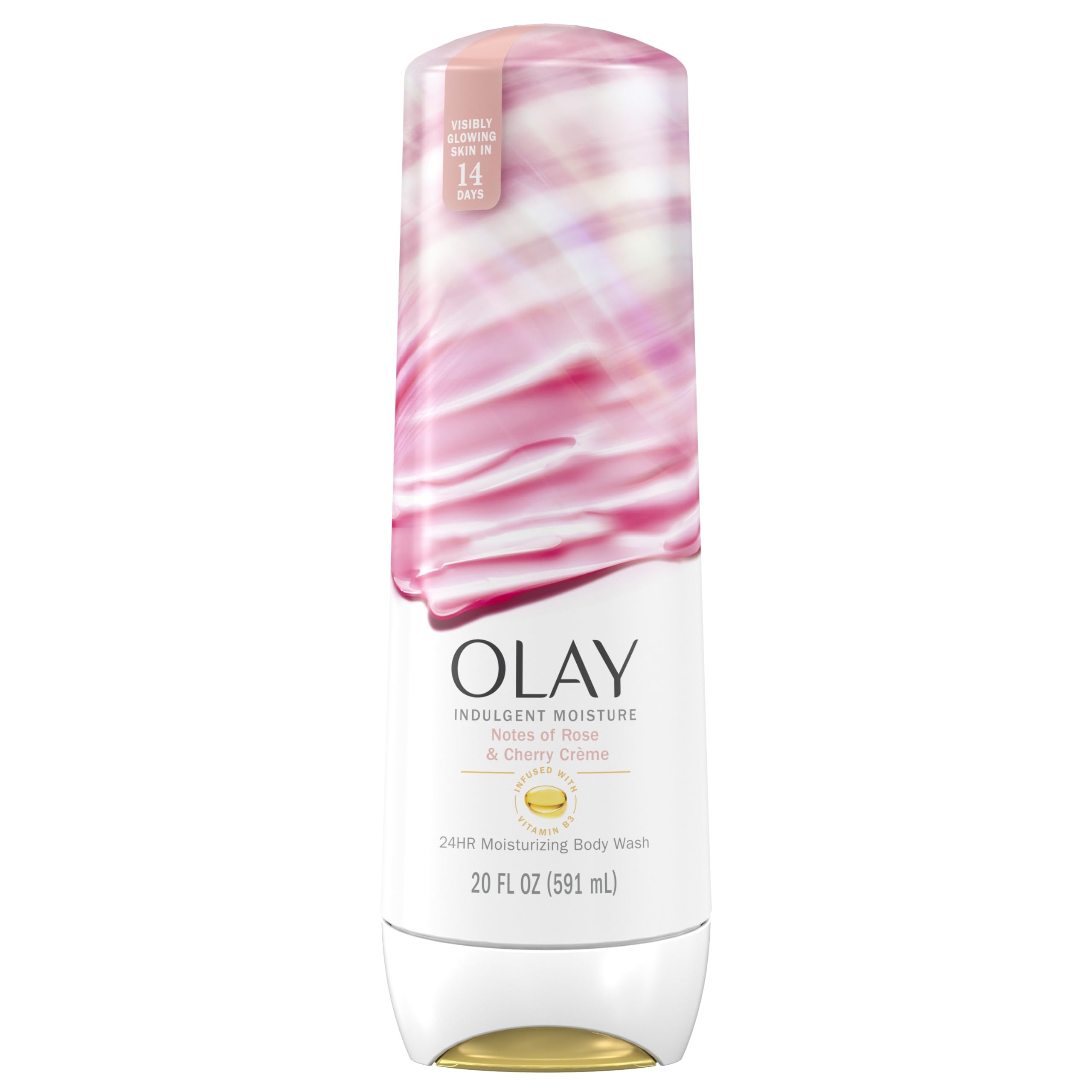 Olay Body Wash for Women, Indulgent Moisture, 24hr Moisturizing & Nourishing Formula, Infused with Vitamin B3 Complex, Luxurious Fragrances, Rose & Cherry Creme Scent, 20 fl oz