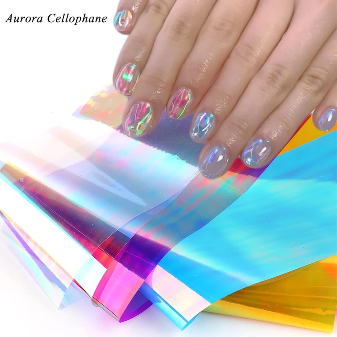 SILPECWEE 10 Rolls Glass Foil Nail Stickers Strips Cellophane Manicure Design Starry Sky Nail Art Wraps Decals (1.57inches×39.4inches)