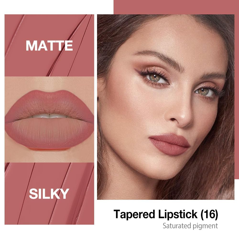evpct Antique Rose Matte Lip Liner and Lipstick Combo Set for Women Long Lasting, Light Dusty Rose Matte Cream Gradient Lipstick and Lip Liner Crayon Contour Pencil Makeup, Flawless Ombre Effect