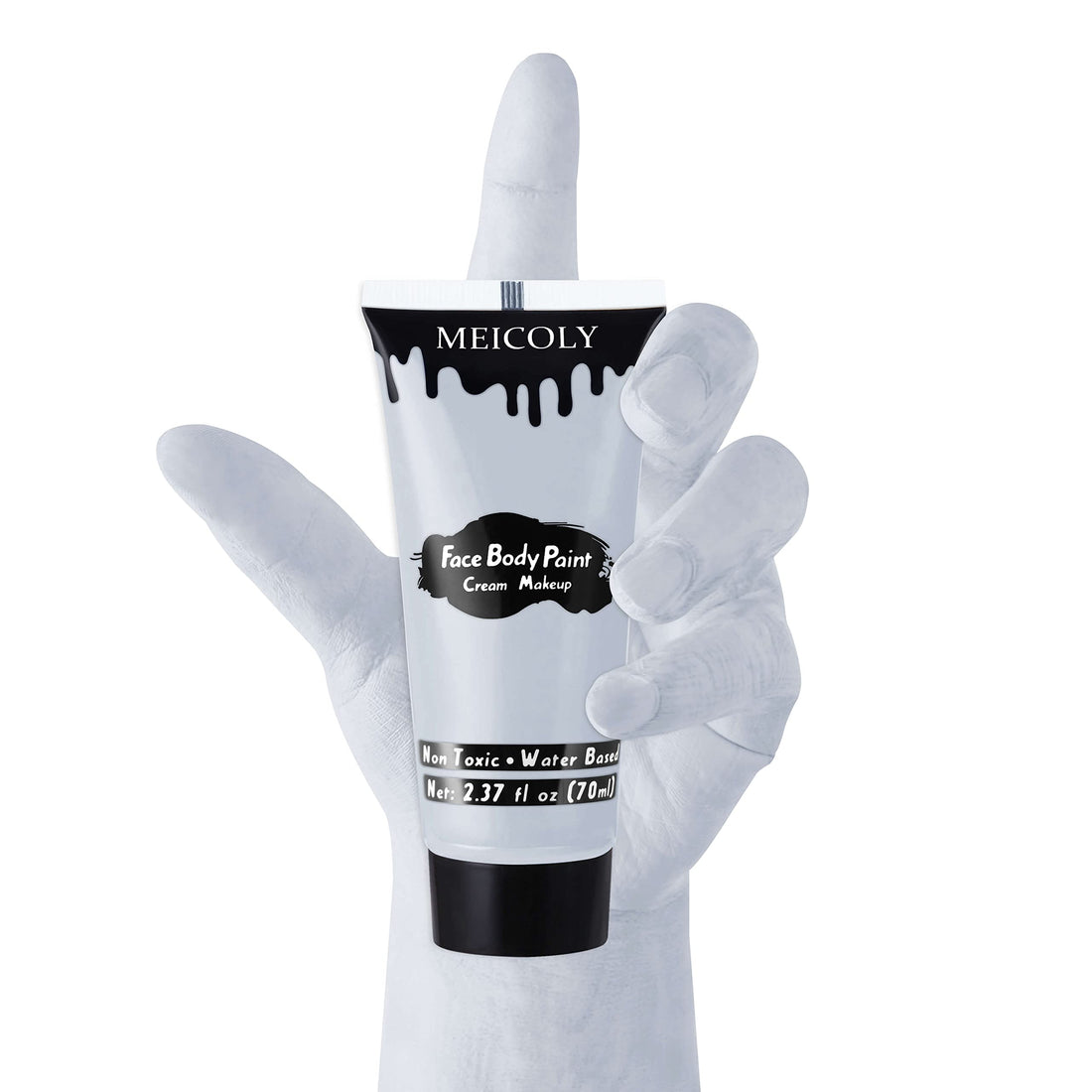 MEICOLY Light Grey Cream Face Body Paint,2.37Oz Large Tube Face Paint Zombie Makeup for Adults and Kids,Professional Face Painting for Halloween SFX Grayscale Homestuck Cosplay Makeup