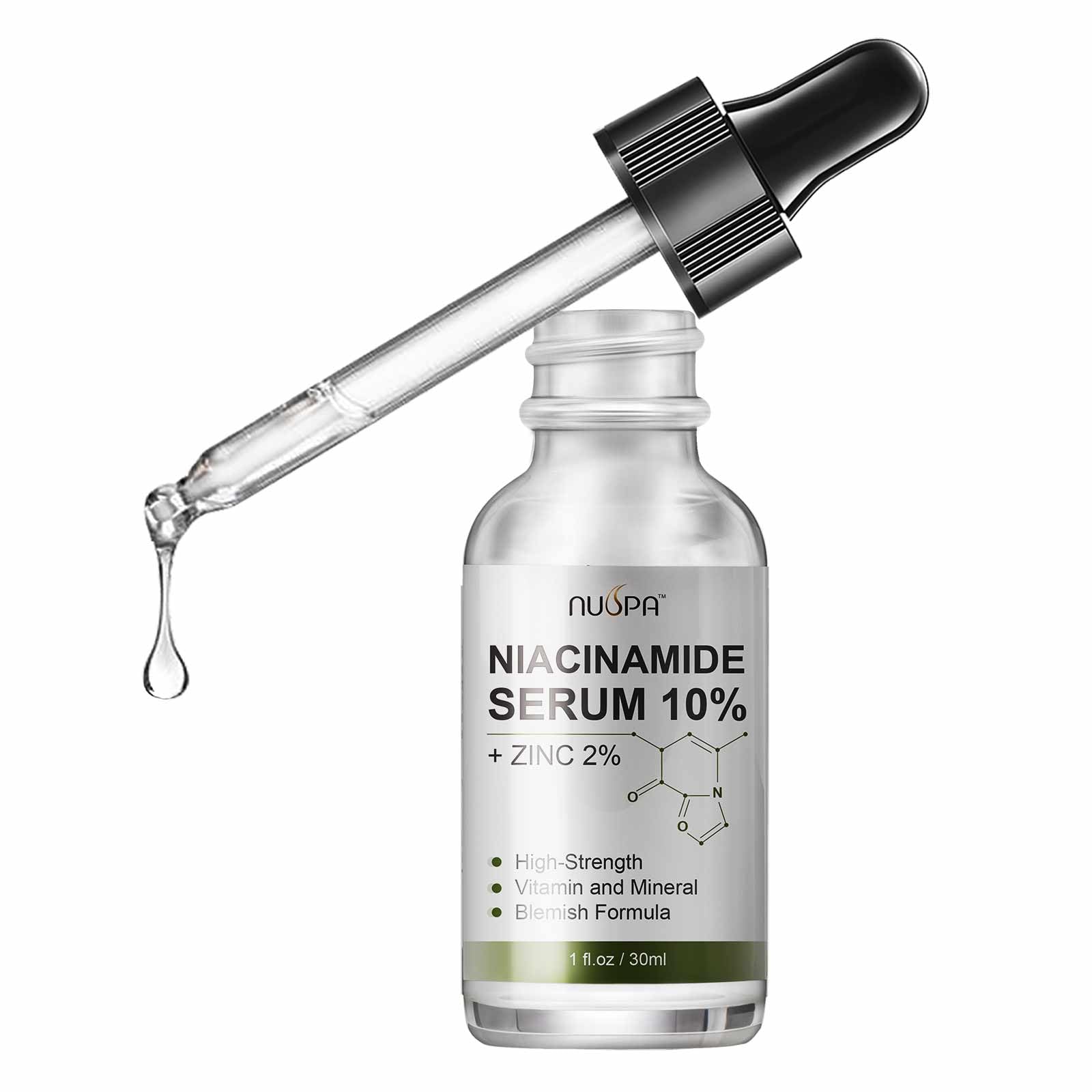 NUSPA Niacinamide Serum 10% Plus Zinc 2% for Face Skin Care Vitamin B3 Facial Serum with Hyaluronic Acid for Dry Skin and Pore SkinTreatment,Multi-Use For Face,Neck,Hand