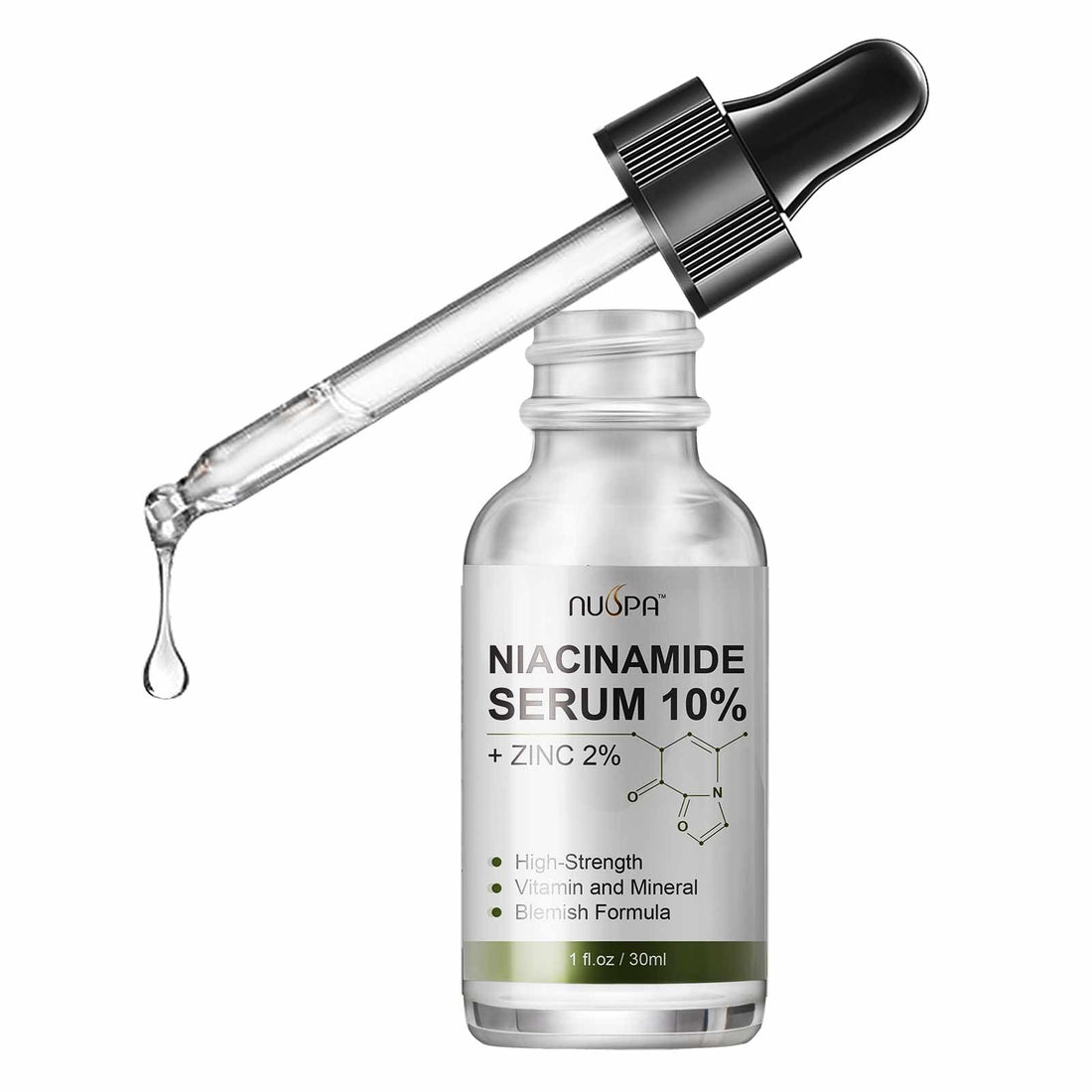 NUSPA Niacinamide Serum 10% Plus Zinc 2% for Face Skin Care Vitamin B3 Facial Serum with Hyaluronic Acid for Dry Skin and Pore SkinTreatment,Multi-Use For Face,Neck,Hand
