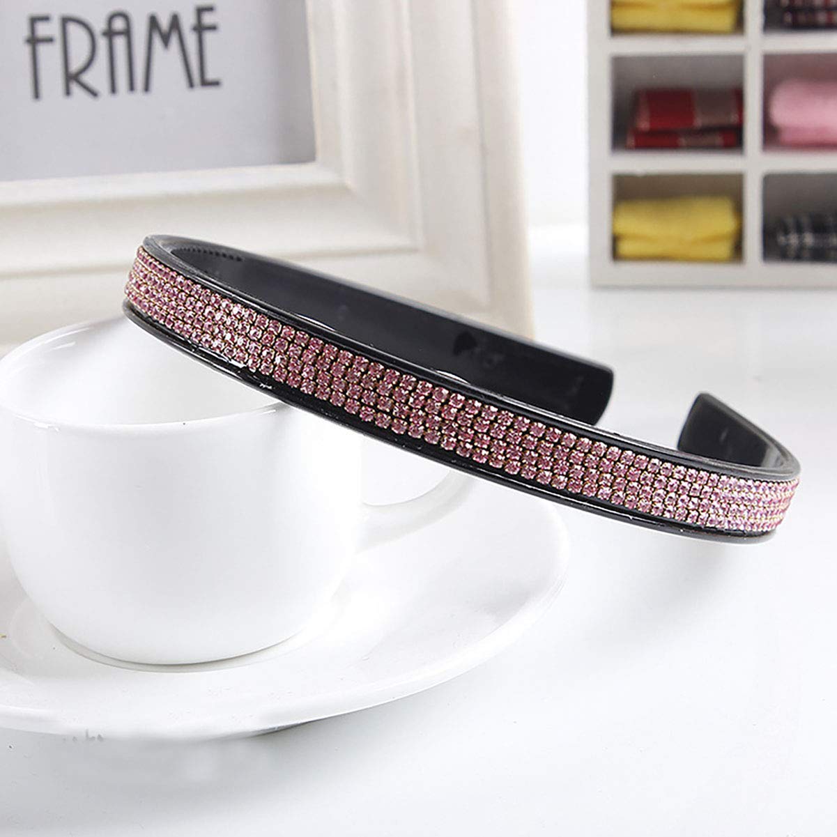 6 PCS Rhinestone Headband Headwear with Teeth Hair Hoop Head Band Hair Band Non-slip Teeth Hairband for Women (Four row crystal)