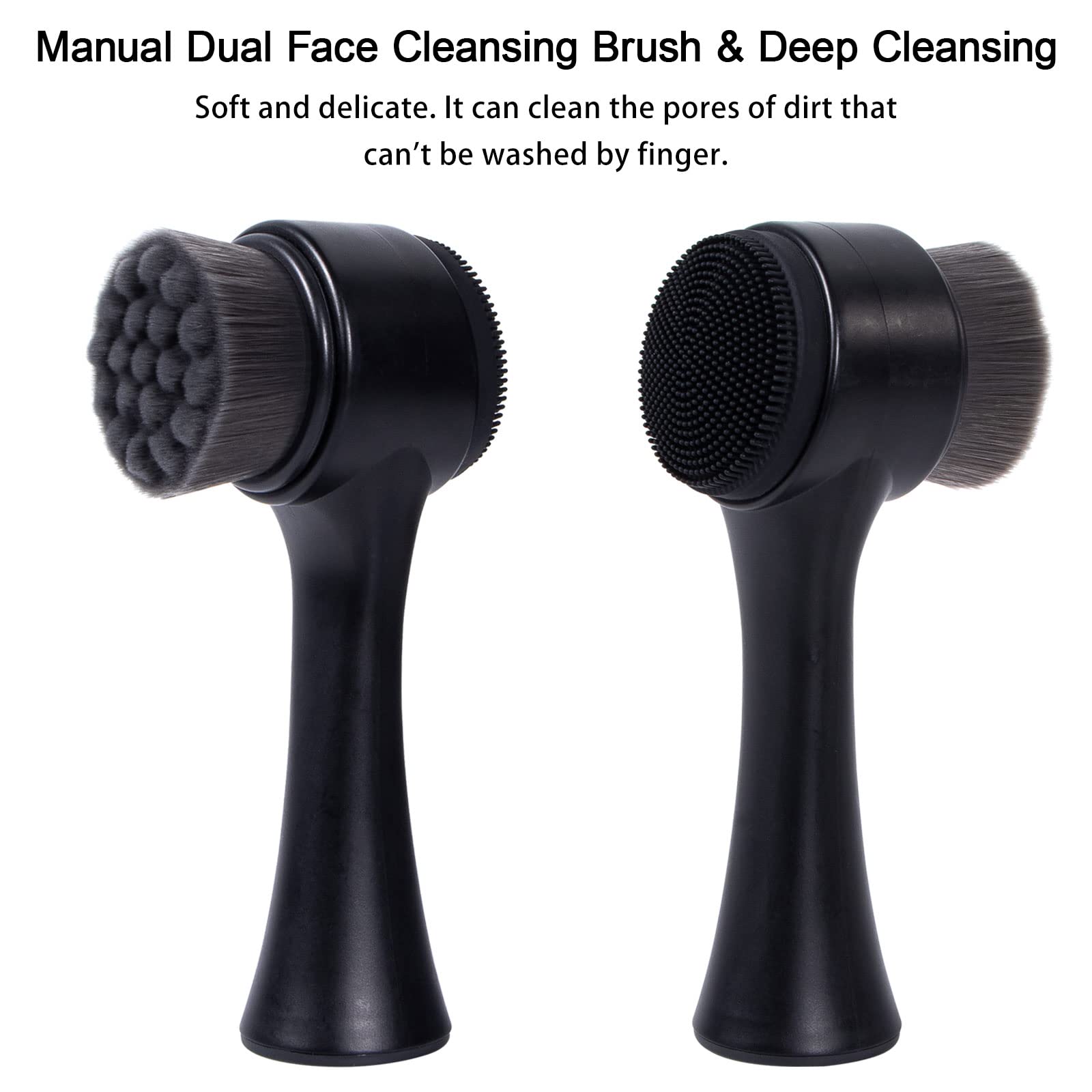 Facial Cleansing Brush 2 in 1, Ooloveminso Face Exfoliating Pore Deep Cleansing Brush, Ultra Fine Soft Bristle Dual Face Wash Brush, Silicone Face Scrubber for Skincare, Black