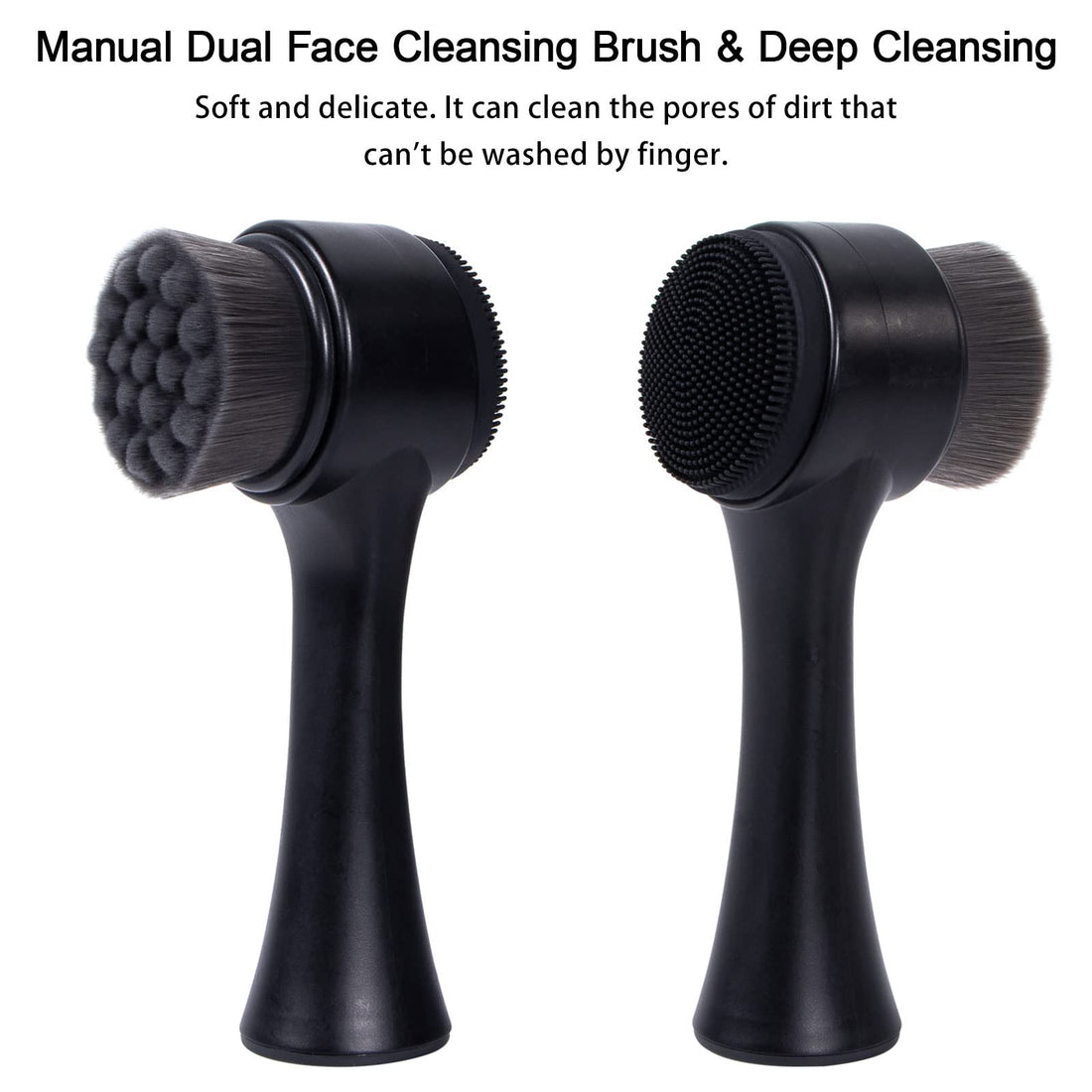 Facial Cleansing Brush 2 in 1, Ooloveminso Face Exfoliating Pore Deep Cleansing Brush, Ultra Fine Soft Bristle Dual Face Wash Brush, Silicone Face Scrubber for Skincare, Black