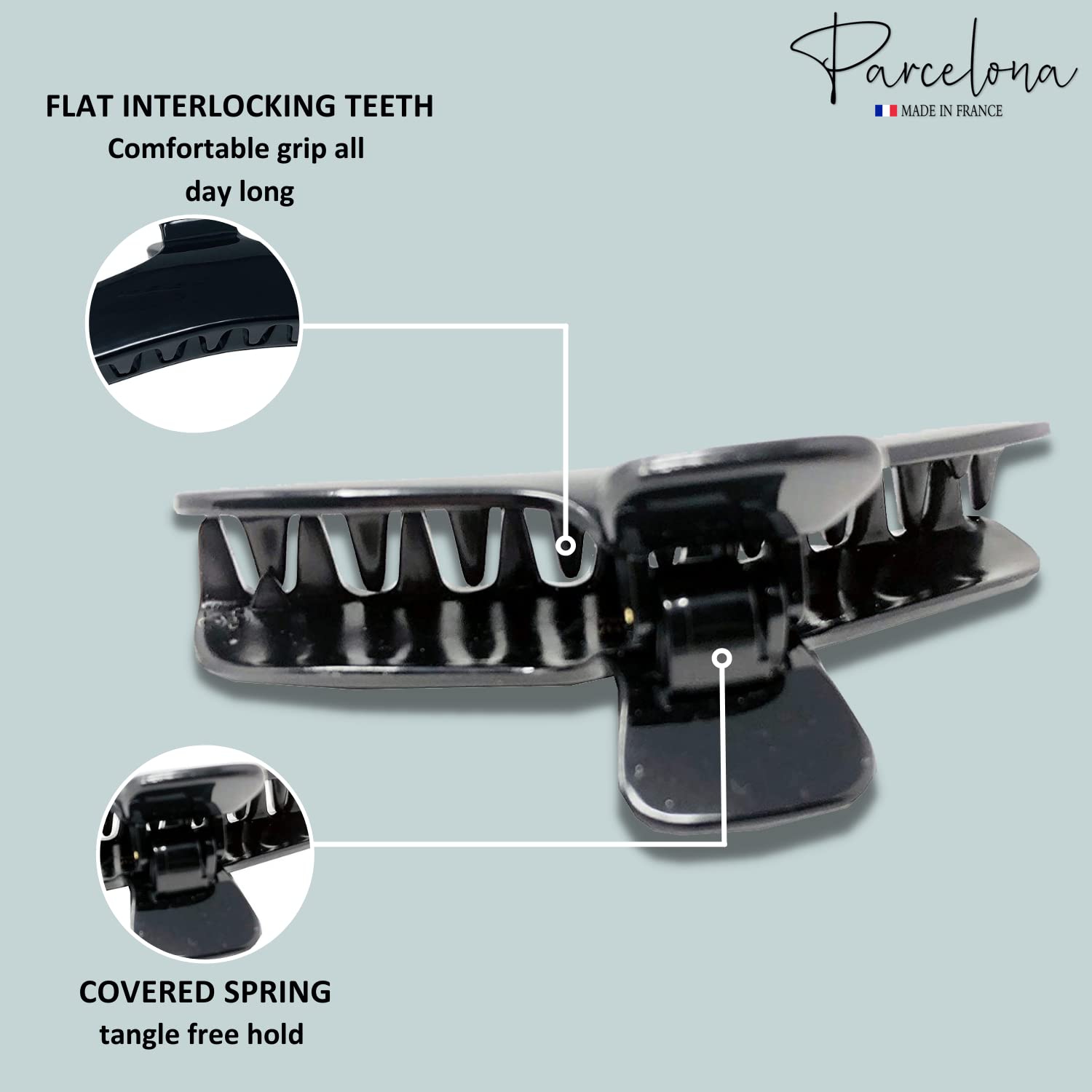 Parcelona French Flat Black Large 4ââ‚¬Â Salon Style Jaw Hair Claw Clip Clutcher Clamp for Women and Girls, Made in France