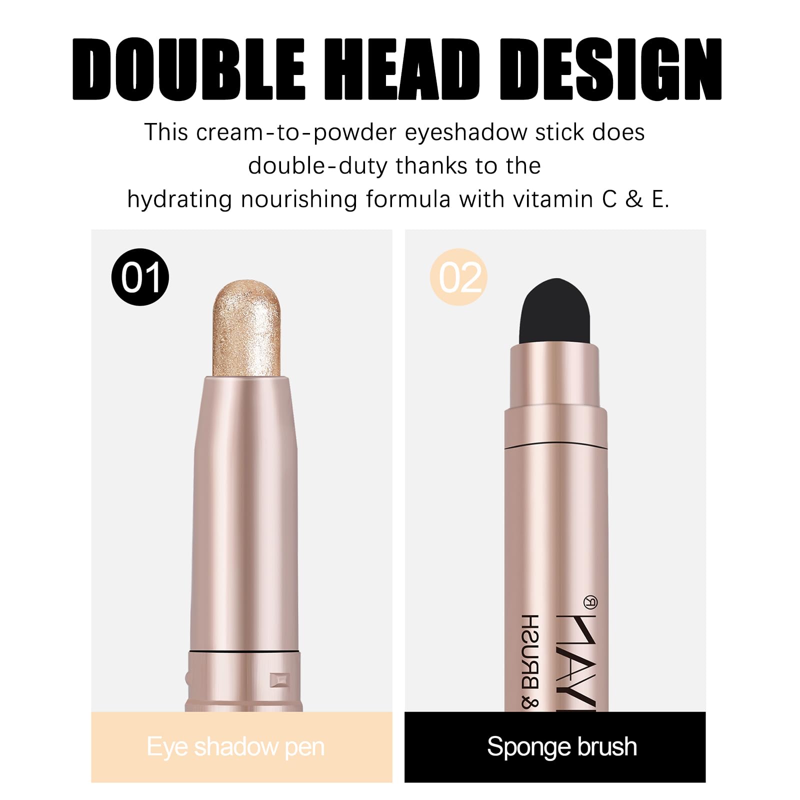 DekRion Eyeshadow Stick, Shimmer-Cream Eye Shadow Pencil, Eye Shadow Sticks Long-Lasting Waterproof, Glitter Eyeshadows Stick with Soft Brush for Eyeshadows Makeup(03Light-pink-shimmer)