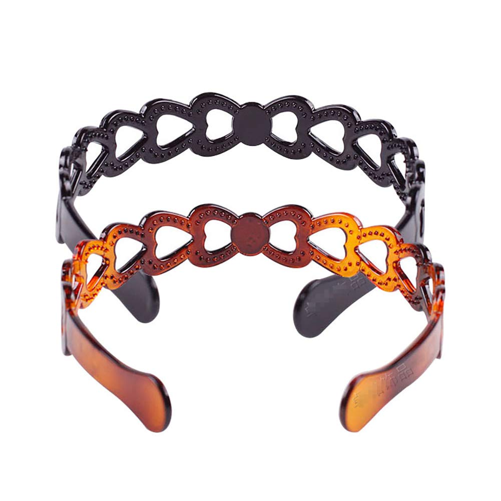 Set of 2 Women Hard Plastic Headband Hair Hoop Black and Brown High-grade Headwear Hairband (Style D#)