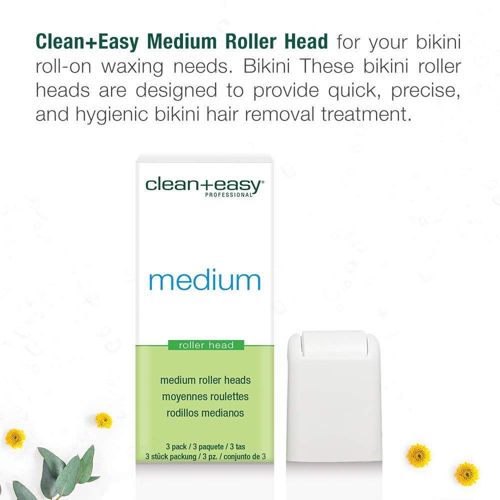 Clean + Easy Medium Roller head, Bikini Roll-on Waxing System, 3-Pack