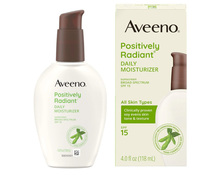Aveeno Positively Radiant Daily Face Moisturizer with Broad Spectrum SPF 15 Sunscreen and Soy Extract, 4 fl. oz