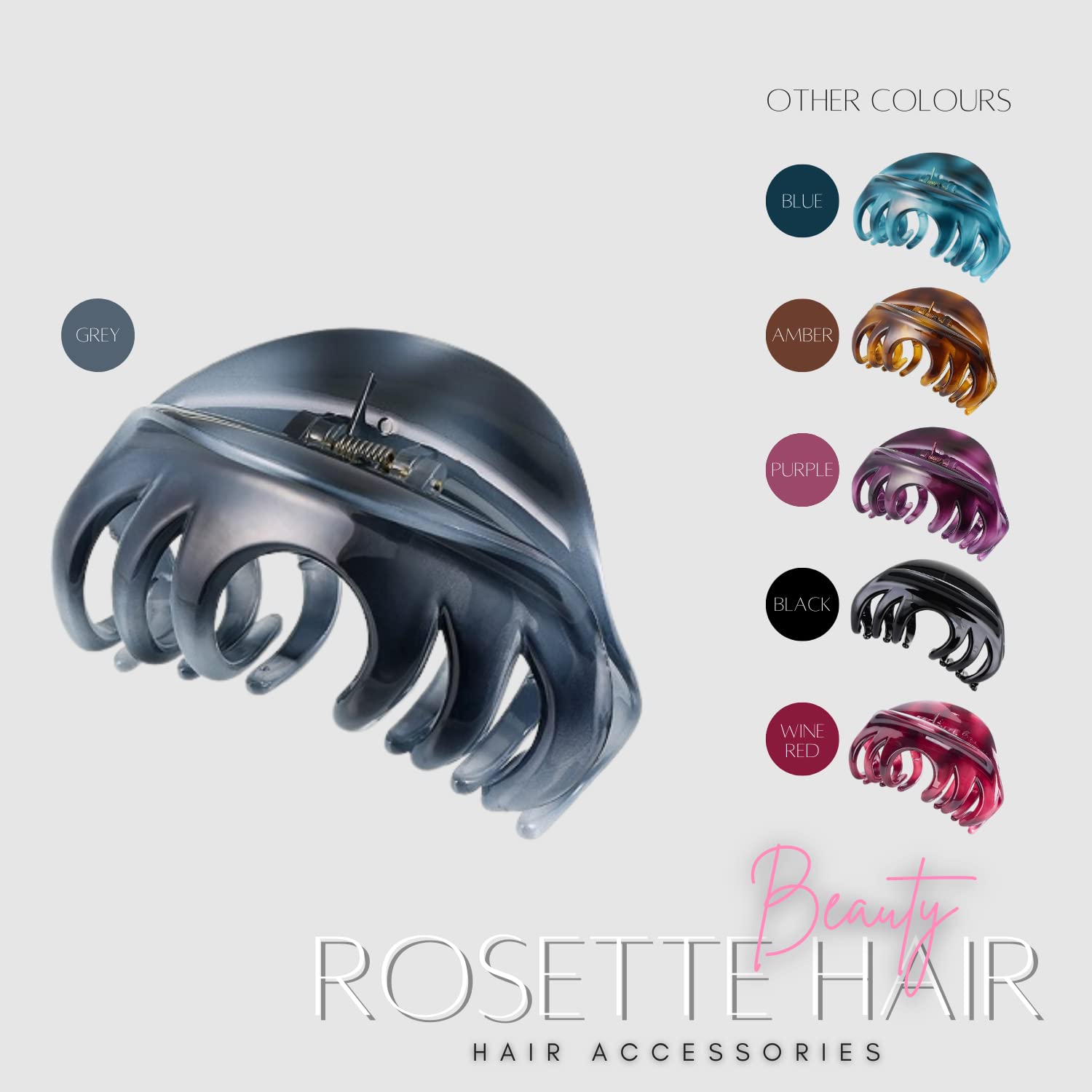 Rosette Large Chic Styling Hair Claw Clip Organic Glass Hair Clips Clamps Indoor Outdoor Hair Grip Hairpins Hairgrip for Women and Girls Hair Barrettes For Thick Hair(Gray) by Rosette