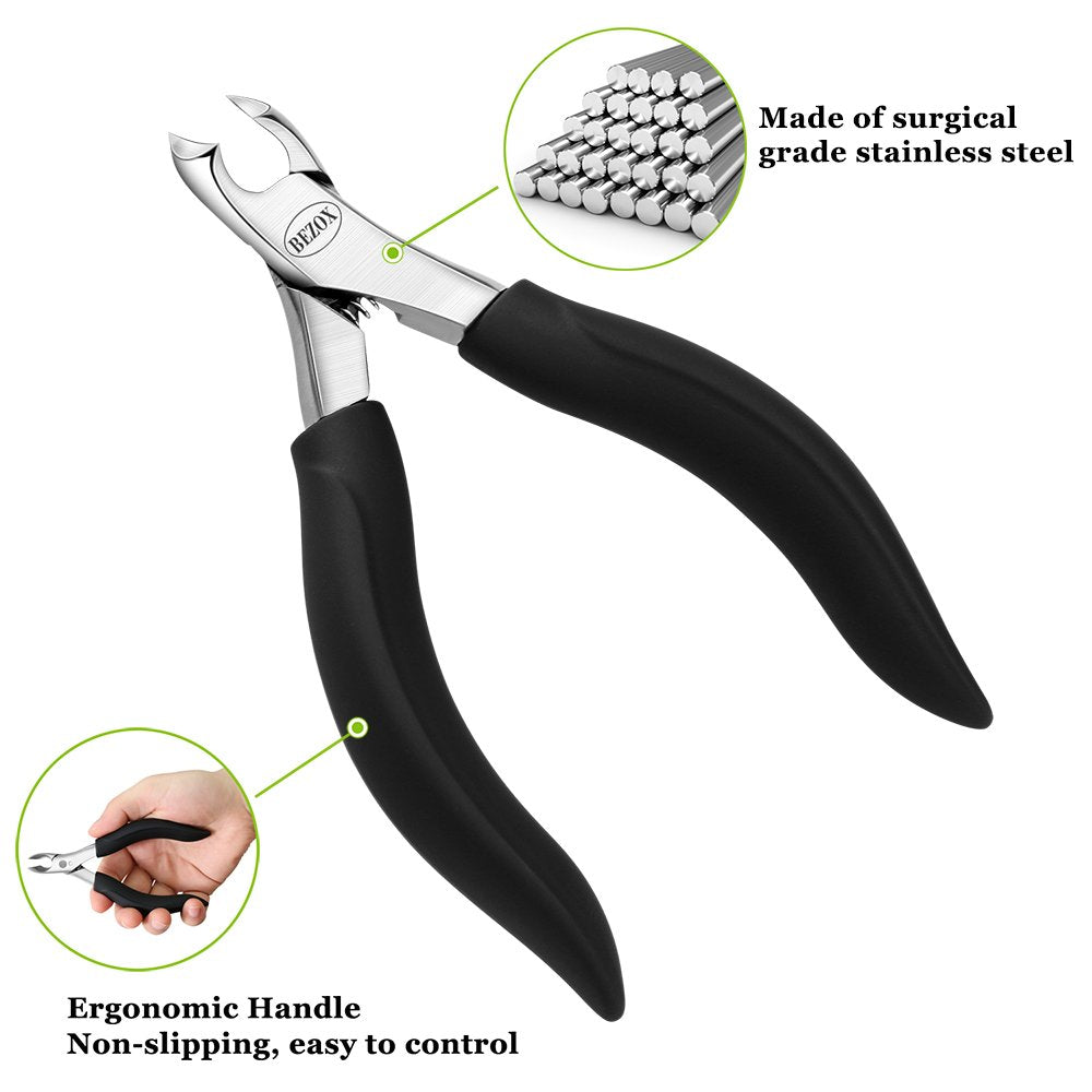 BEZOX Toenail Clippers for Thick or Ingrown Nails - Heavy Duty Stainless Steel Soft Grip Toe Nail Cutters - Olecranon Short