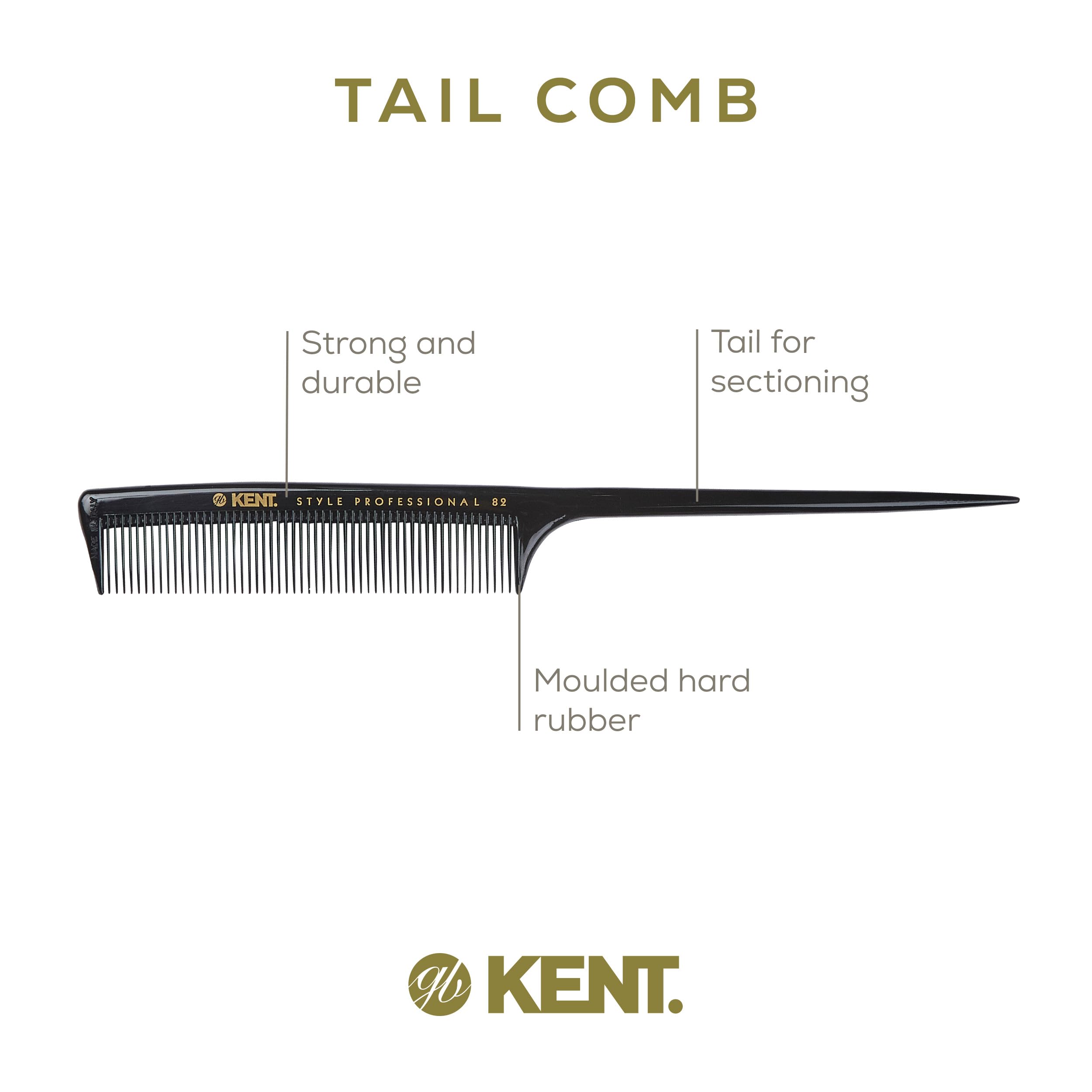 Kent SPC82 Salon-Style Dressing Cutting Comb with Fine Teeth - Tail Comb Professional Barber Haircut Comb for Styling and Teasing for All Hair Types - Kent Quality Barber Supplies