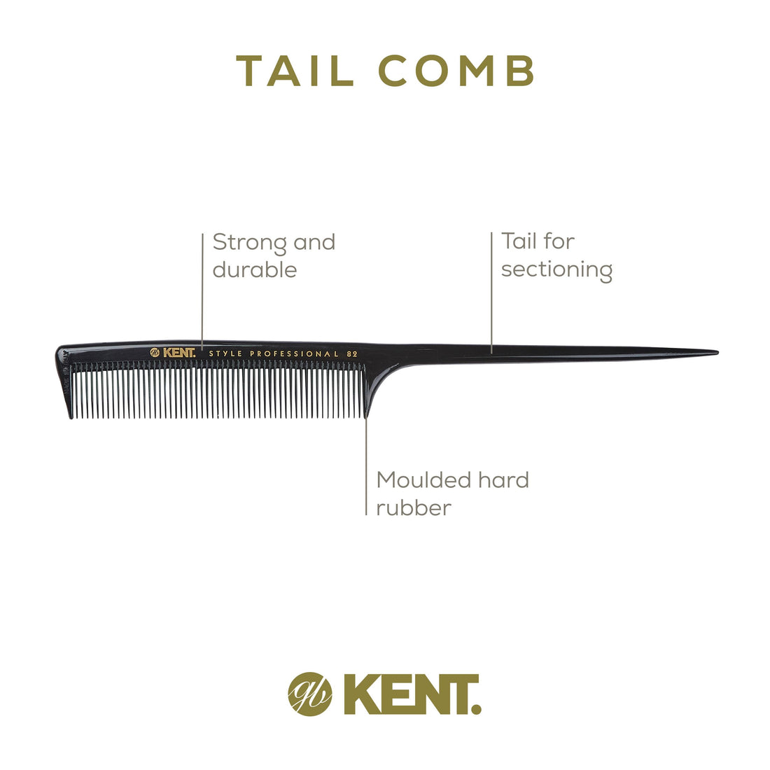 Kent SPC82 Salon-Style Dressing Cutting Comb with Fine Teeth - Tail Comb Professional Barber Haircut Comb for Styling and Teasing for All Hair Types - Kent Quality Barber Supplies