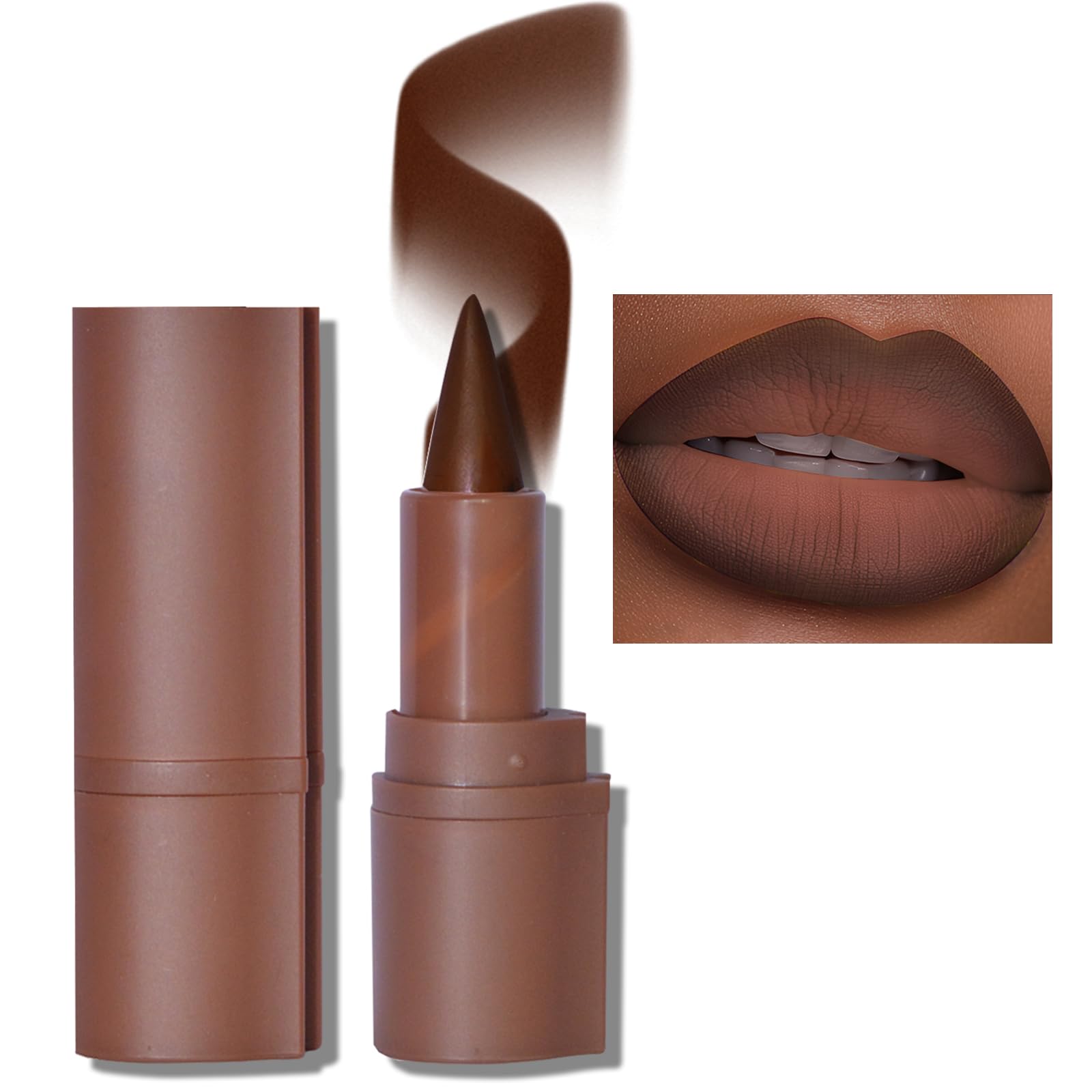 Erinde 2-in-1 Lip Liner and Lipstick Lip Combo Set, Matte Nude Dark Brown Red Lip Liner Creamy Lip Pencil Crayon, High Pigmented Long lasting Lipstick Makeup, 06# Coffee Bean