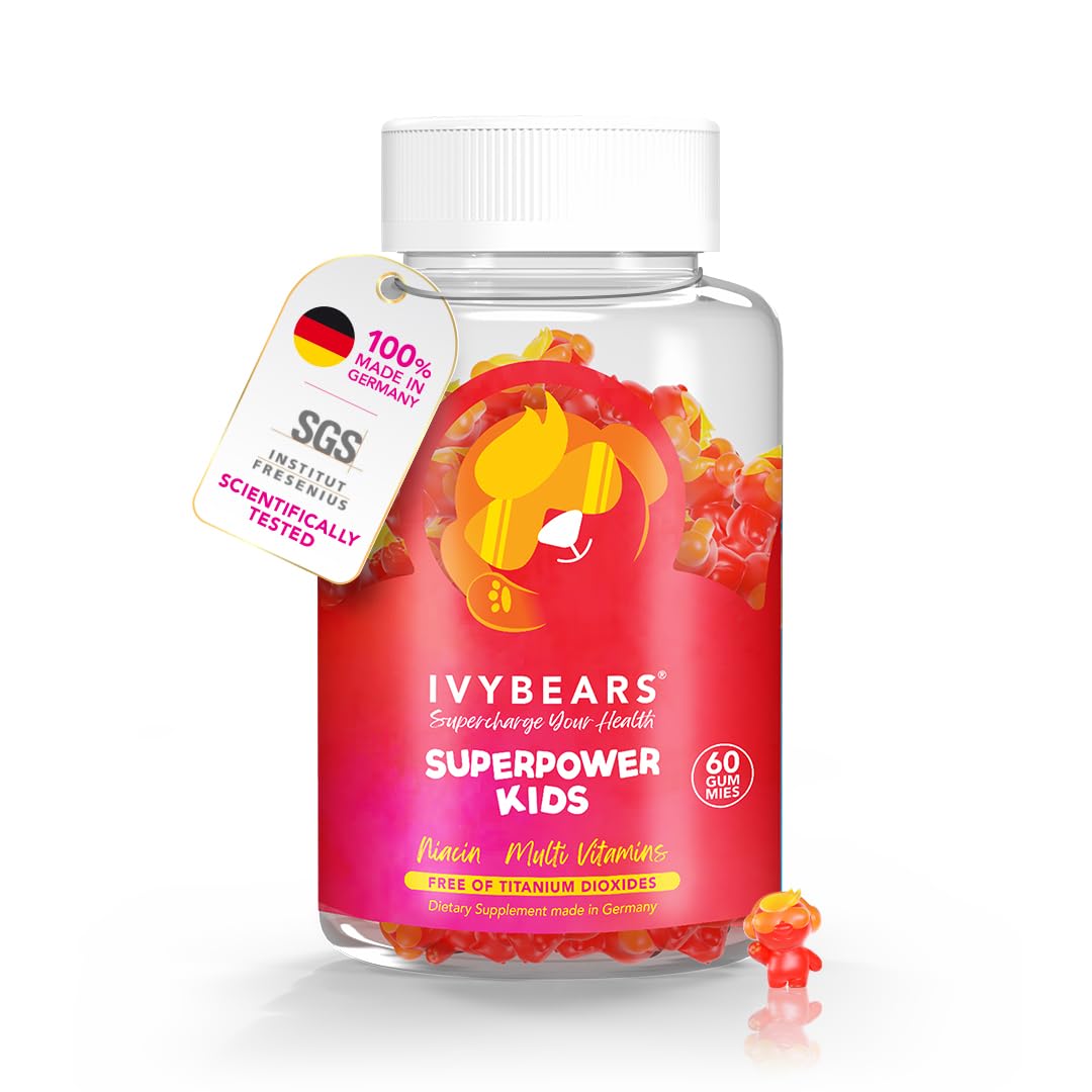 IvyBears Superpower Kids | Berry-Flavored Multivitamins | Vitamin C, D2, B6, and A | Made in Germany with Expert Care
