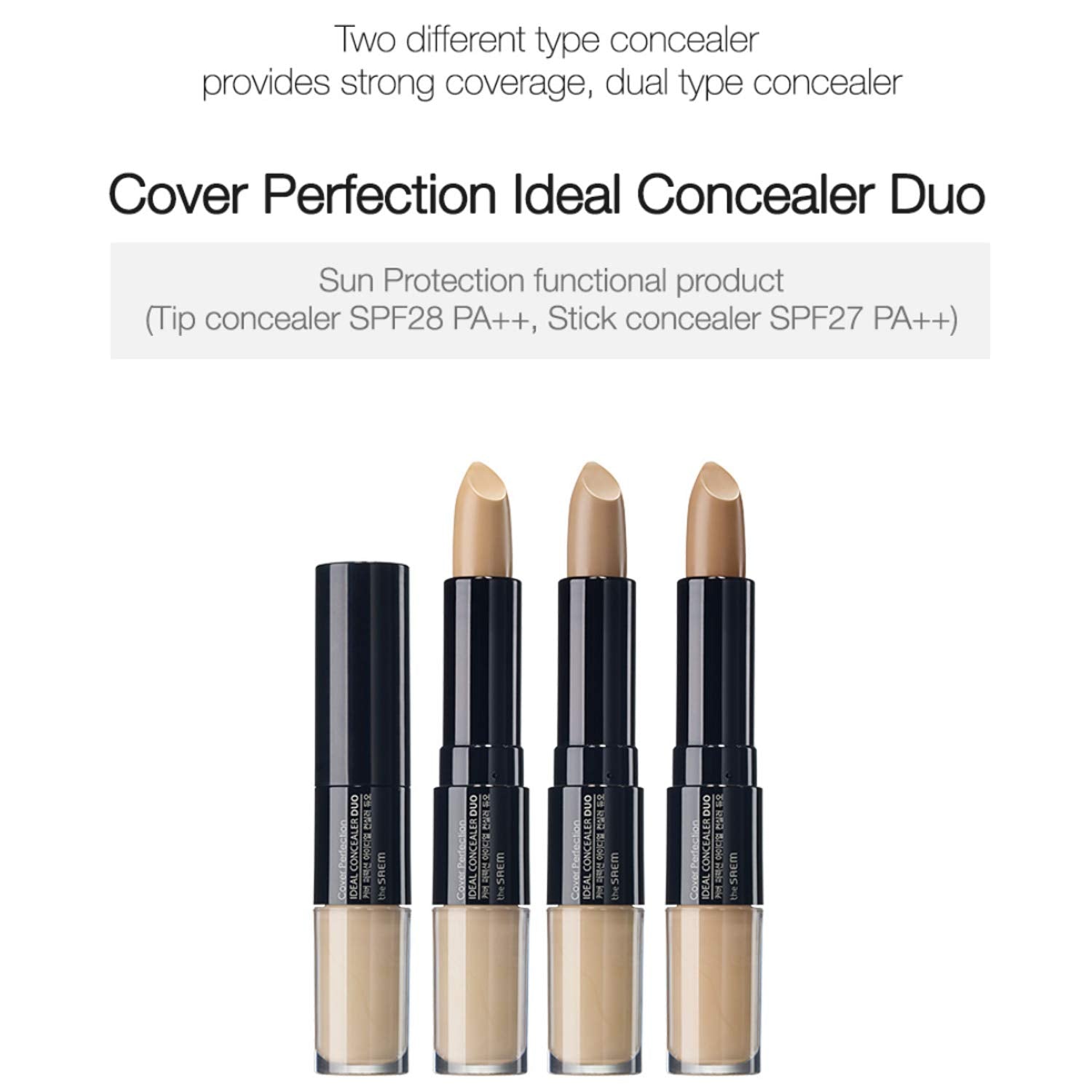 [the SAEM] Cover Perfection Ideal Concealer Duo - 3 Colors (#1 Clear Beige) - Dual Type Strong Coverage Concealer, High Adhesive, No Cluumping in Wrinkles, Sun Protection
