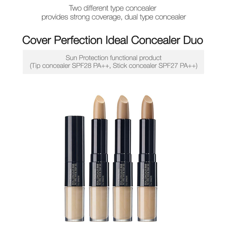 [the SAEM] Cover Perfection Ideal Concealer Duo - 3 Colors (#2 Rich Beige) - Dual Type Strong Coverage Concealer, High Adherence, No Cluumping in Wrinkles, Sun Protection