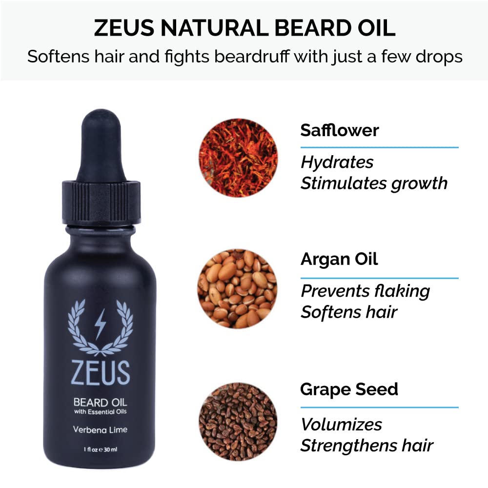Zeus Everyday Beard Grooming Kit- Men's Daily Set for Quality Beard Maintenance (Verbena Lime)