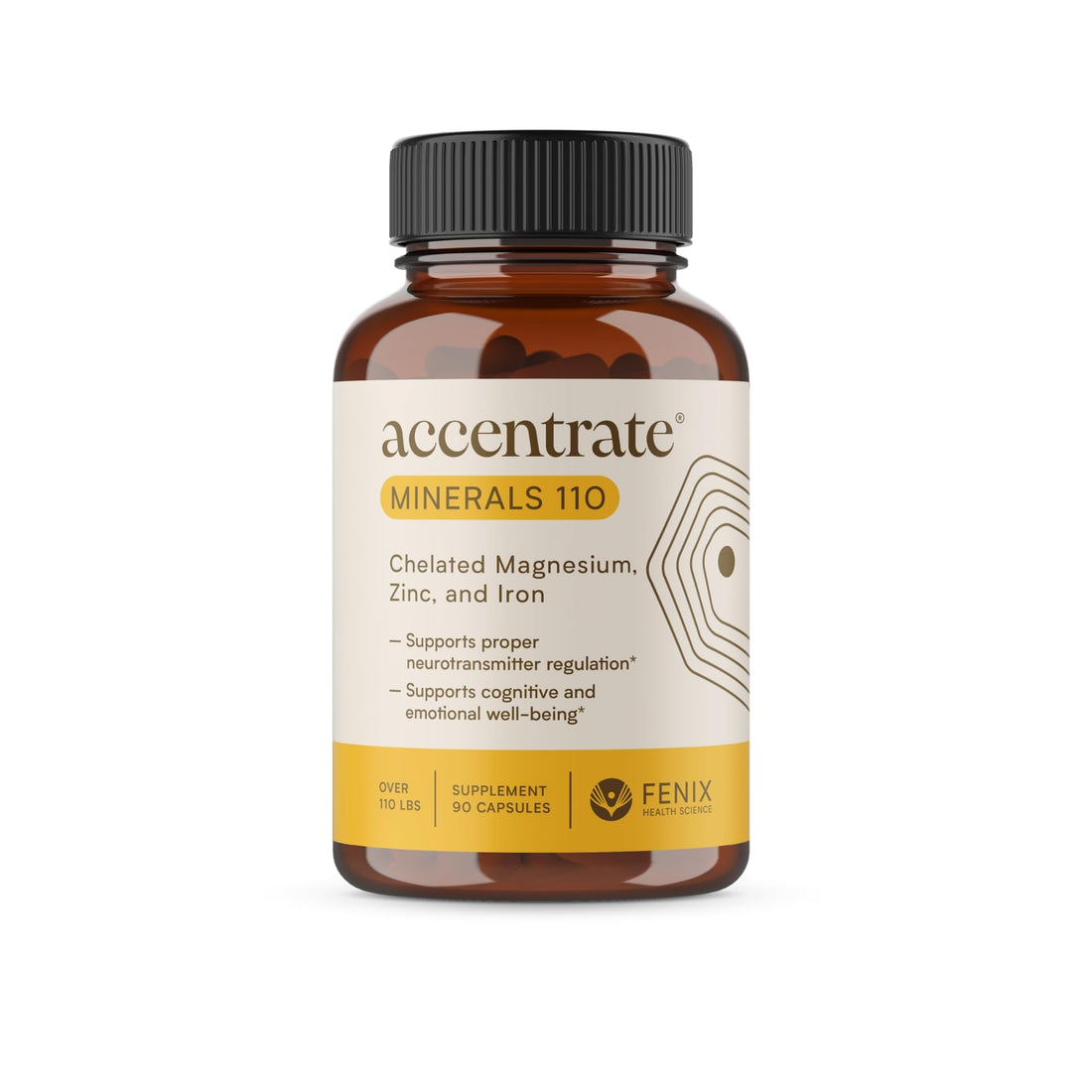 Fenix Health Science Accentrate Minerals 110 - Chelated Magnesium, Zinc, Iron Capsules for Cognitive Function Support - Nut & Dye Free, 90 Count