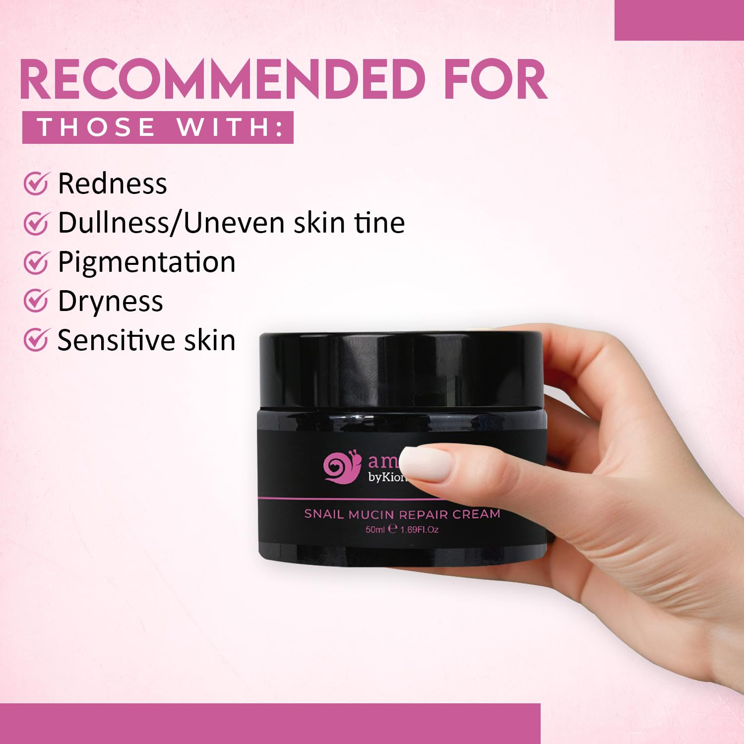 byKion ambitious Snail Mucin 92% Moisturizer Cream 1.69 fl oz/ 50ml, Daily Repair Face Cream for Dry, Sensitive Skin, Not Tested on Animals, No Parabens, No Sulfates, Asian Skincare