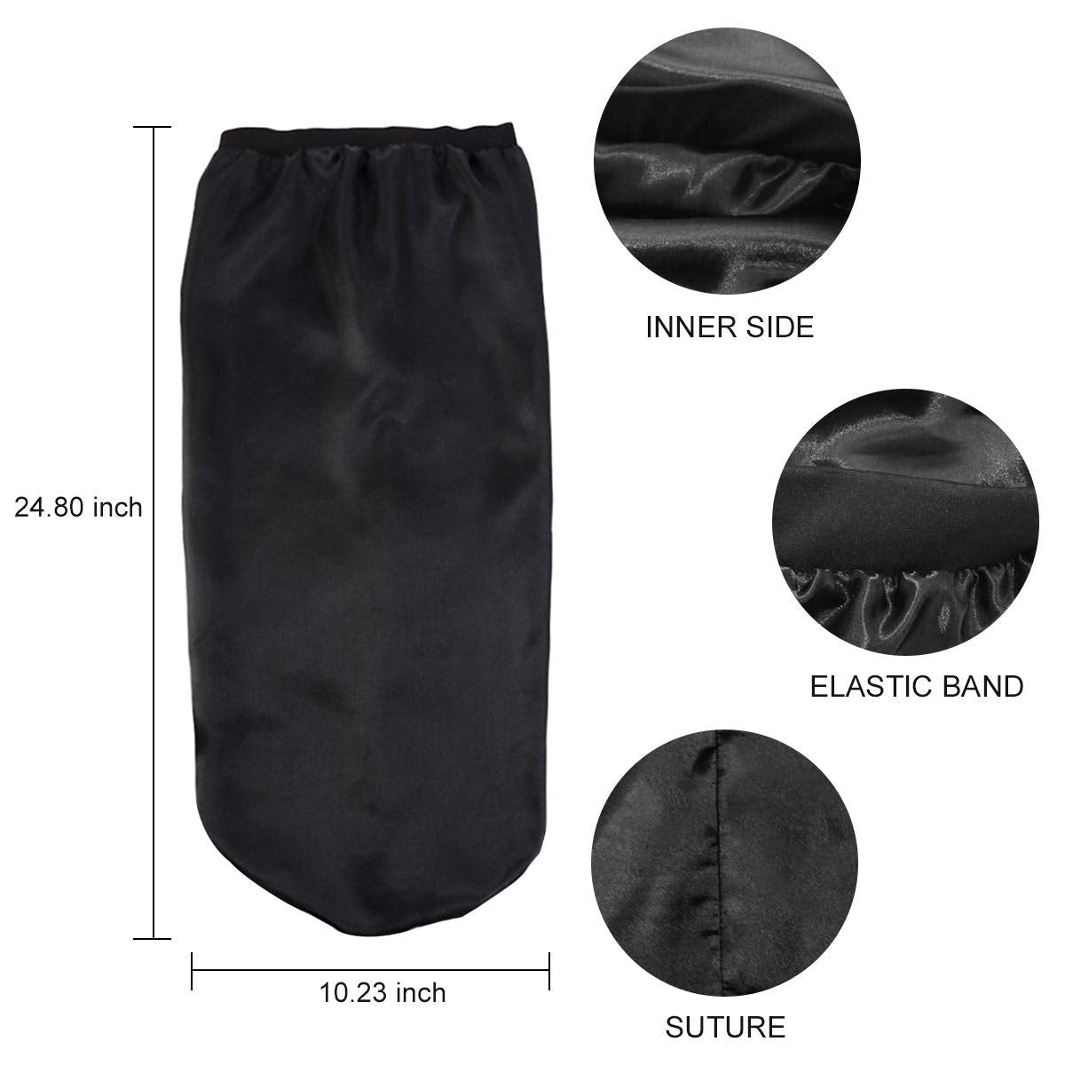 Long Satin Bonnet Sleep Cap Extra Large Silk Sleeping Cap with Wide Elastic Band Loose Night Hat for Women Braids,Curly Hair,Natural Hair,Very Soft & Comfortable (Black)